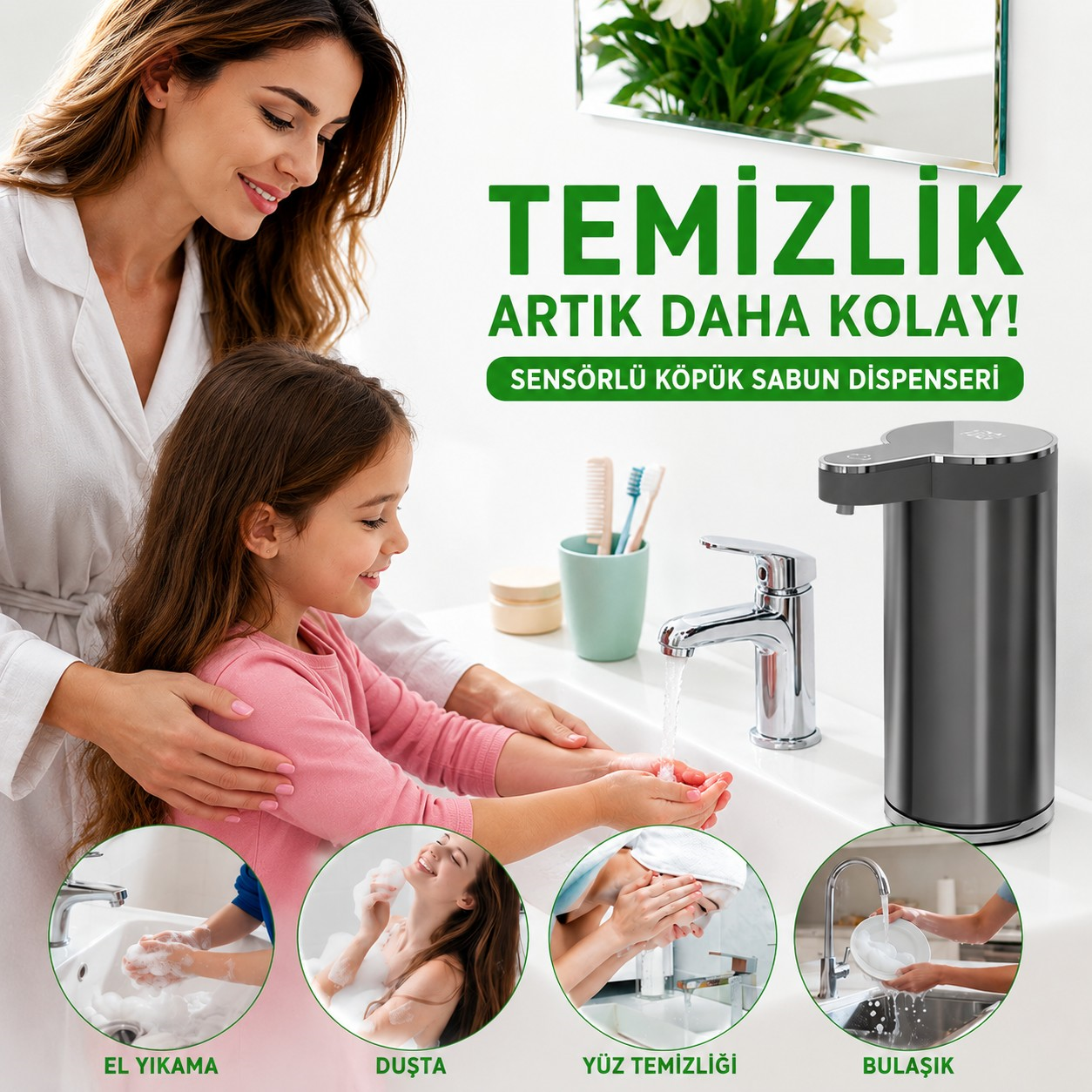 Paslanmaz Tezgahüstü Sensörlü Köpük Sabun Dispenseri