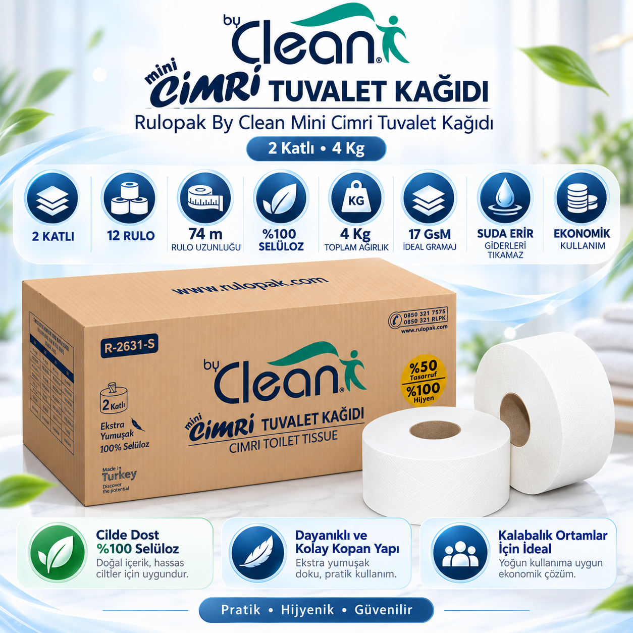 Rulopak By Clean Mini Cimri Tuvalet Kağıdı 2 Katlı 4 Kg