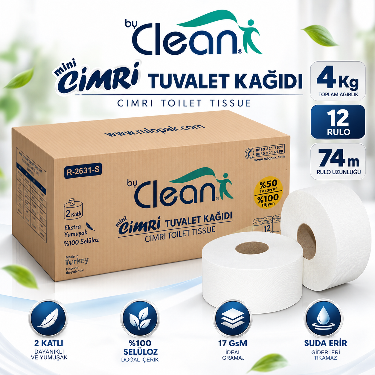 Rulopak By Clean Mini Cimri Tuvalet Kağıdı 2 Katlı 4 Kg