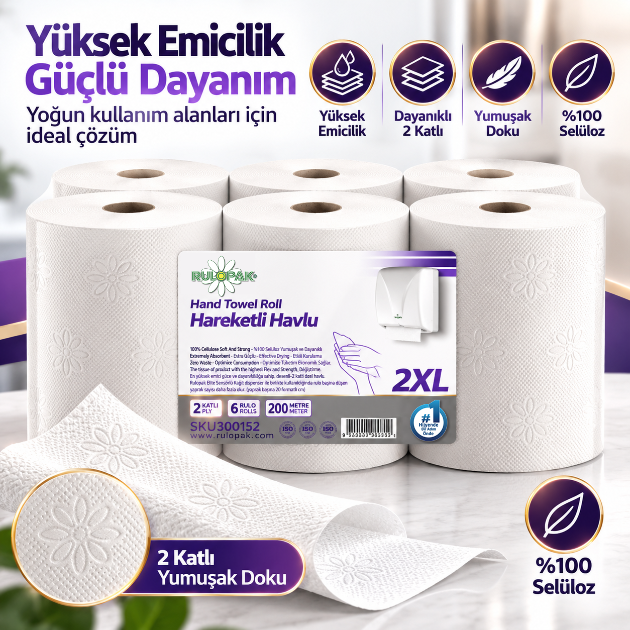 Rulopak Hareketli Havlu 2XL 20,7 Cm 200 Metre 6'Lı Paket