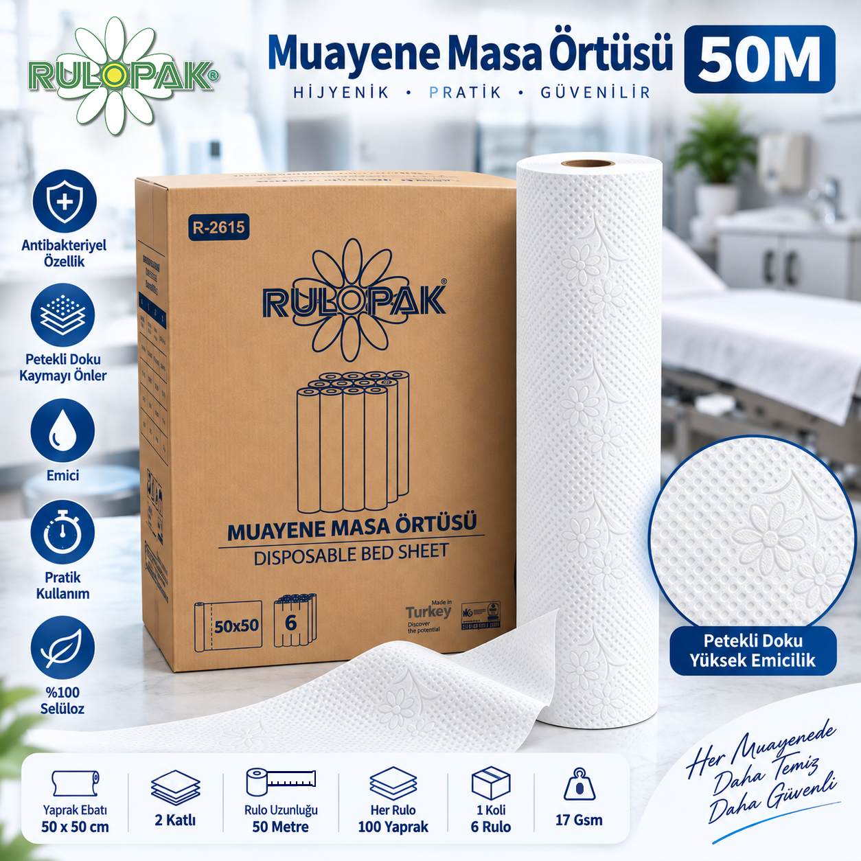 Rulopak Muayene Masa Örtüsü 50M 