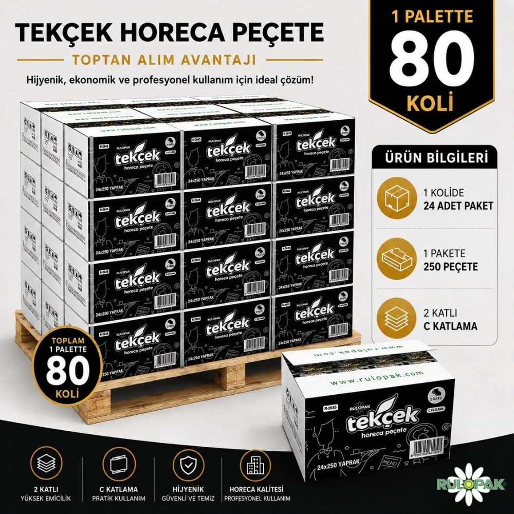 Rulopak Tekçek Horeca Dispenser Peçete 2 Katlı 24x250 Yaprak – 80 Kolilik Palet