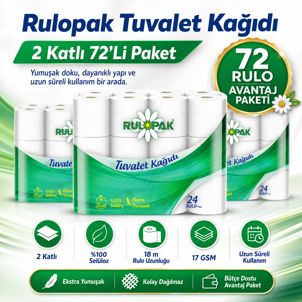Rulopak Tuvalet Kağıdı 2 Katlı 72'Li Paket