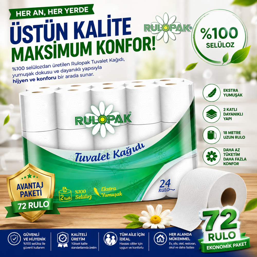 Rulopak Tuvalet Kağıdı 2 Katlı 72'Li Paket