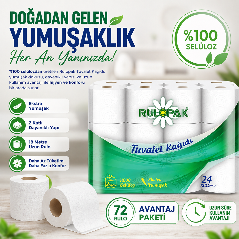 Rulopak Tuvalet Kağıdı 2 Katlı 72'Li Paket