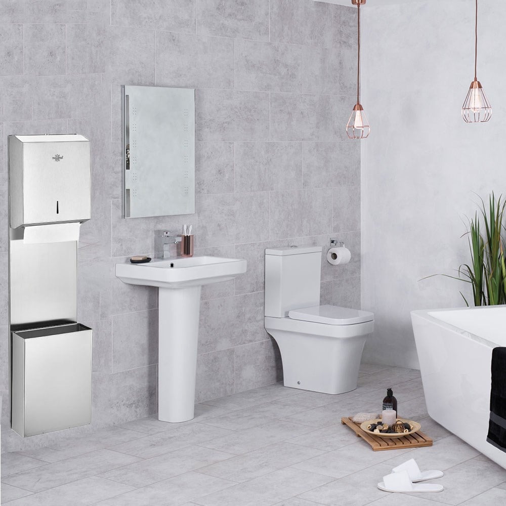 Rulopak Z Katlama Kağıt Havlu Dispenseri 400'Lü +Çöp Kovası 9 L Paslanmaz Kombi Set