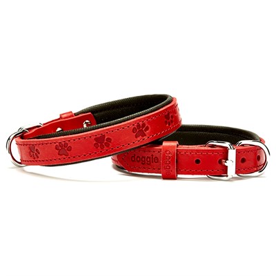 Doggie El Yapımı Pati Desenli Köpek Tasması 2X30-35 Kırmızı