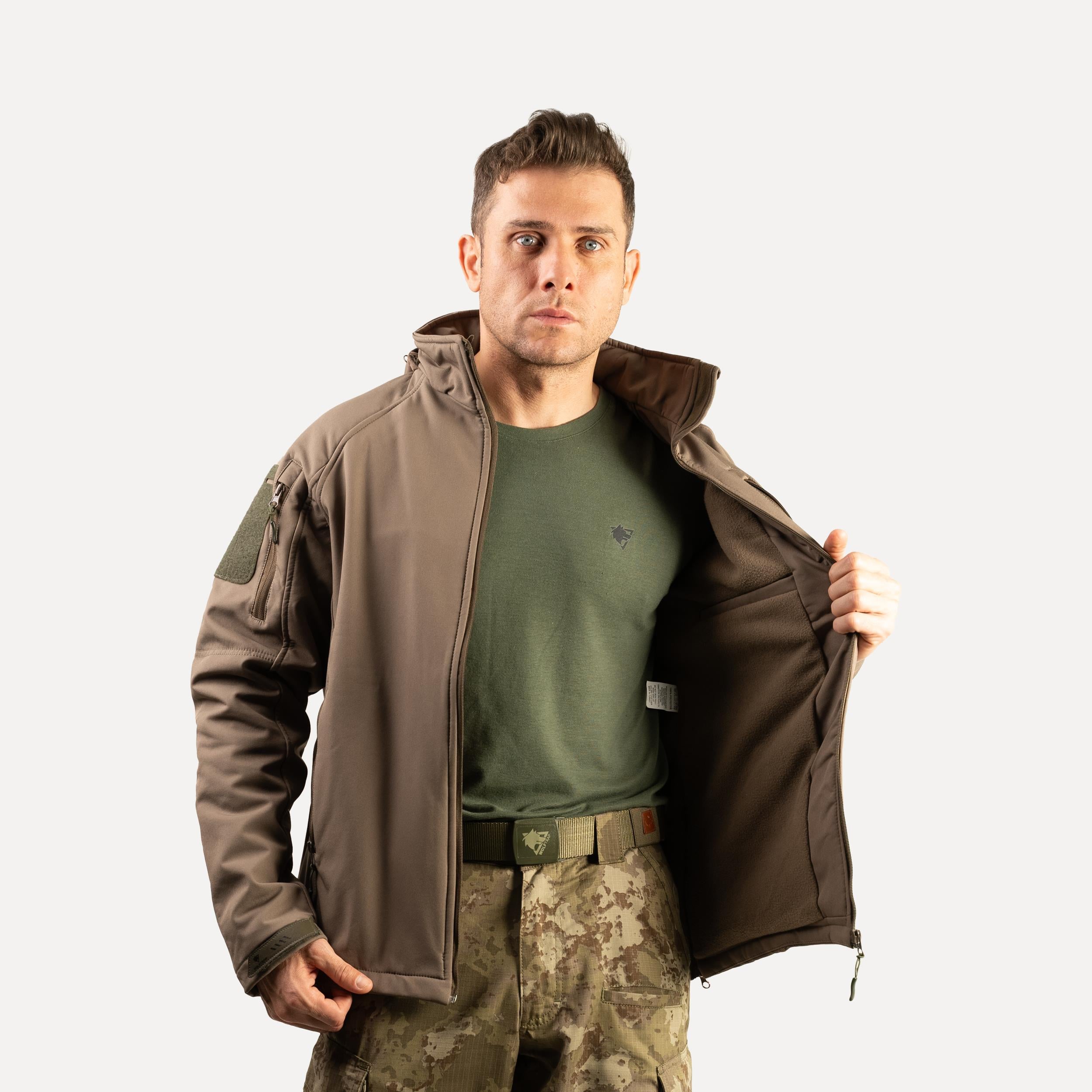 Haki 5 Cepli Kapüşonlu Softshell Soğuk Geçirmez Mont, Su Geçirmez Mont | Softshell Mont Modelleri Ve Fiyatları | Şimşekoğlu Askeri Malzeme