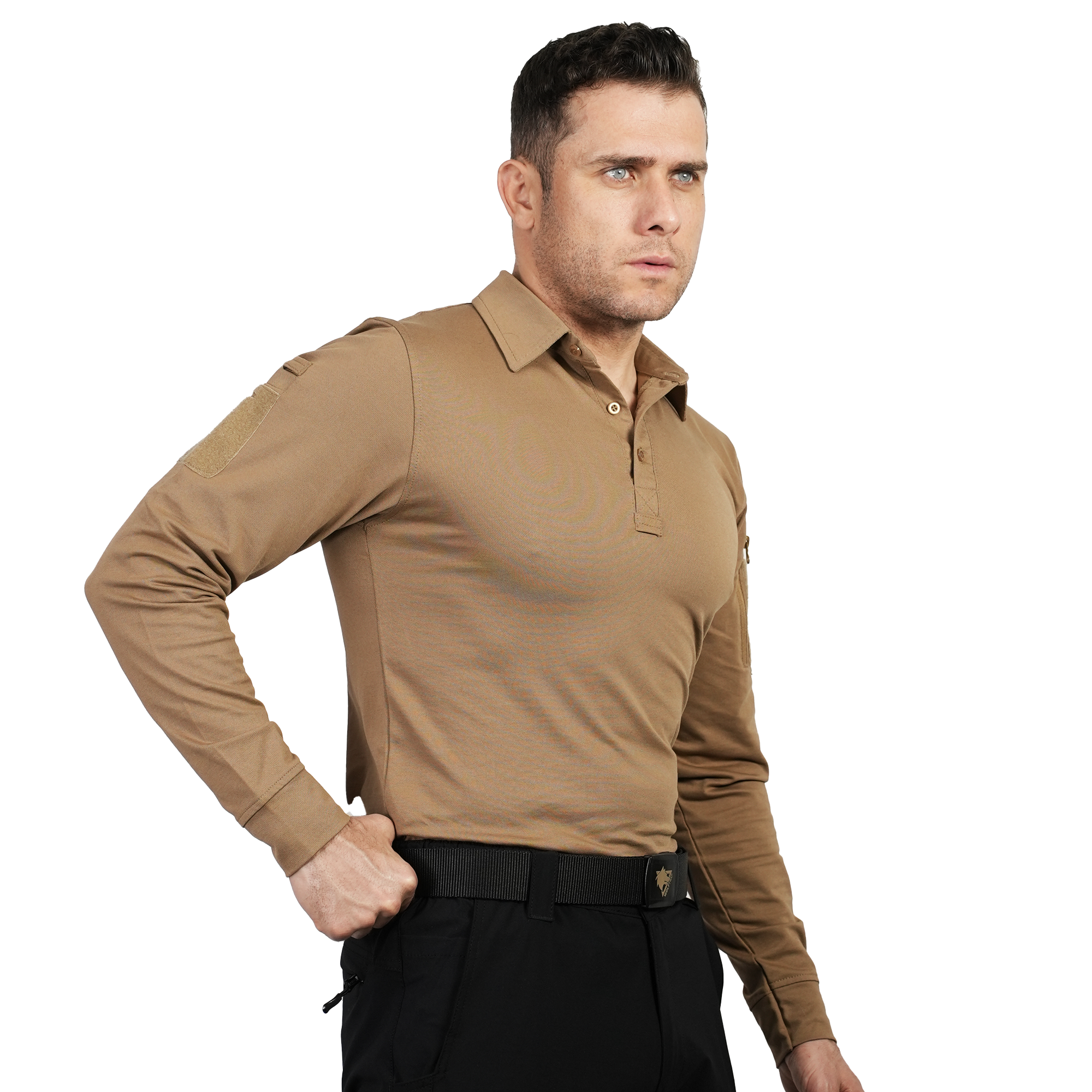 Kapan Polo Yaka Bej Taktik Tshirt 2 Cepli Uzun Kollu Taktik Tshirt | Taktik Tshirt Modelleri Ve Fiyatları | Şimşekoğlu Askeri Malzeme
