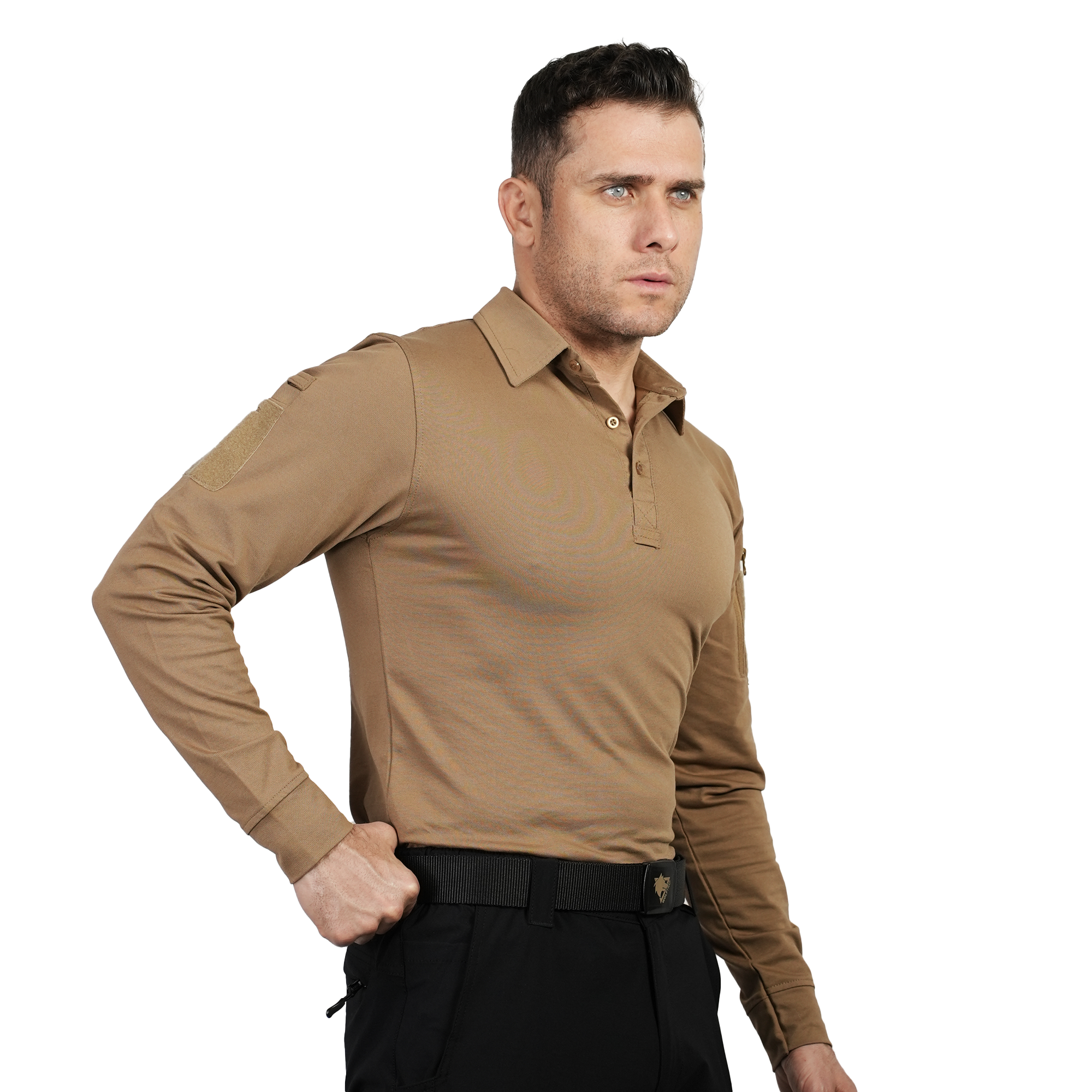 Kapan Polo Yaka Bej Taktik Tshirt 2 Cepli Uzun Kollu Taktik Tshirt | Taktik Tshirt Modelleri Ve Fiyatları | Şimşekoğlu Askeri Malzeme