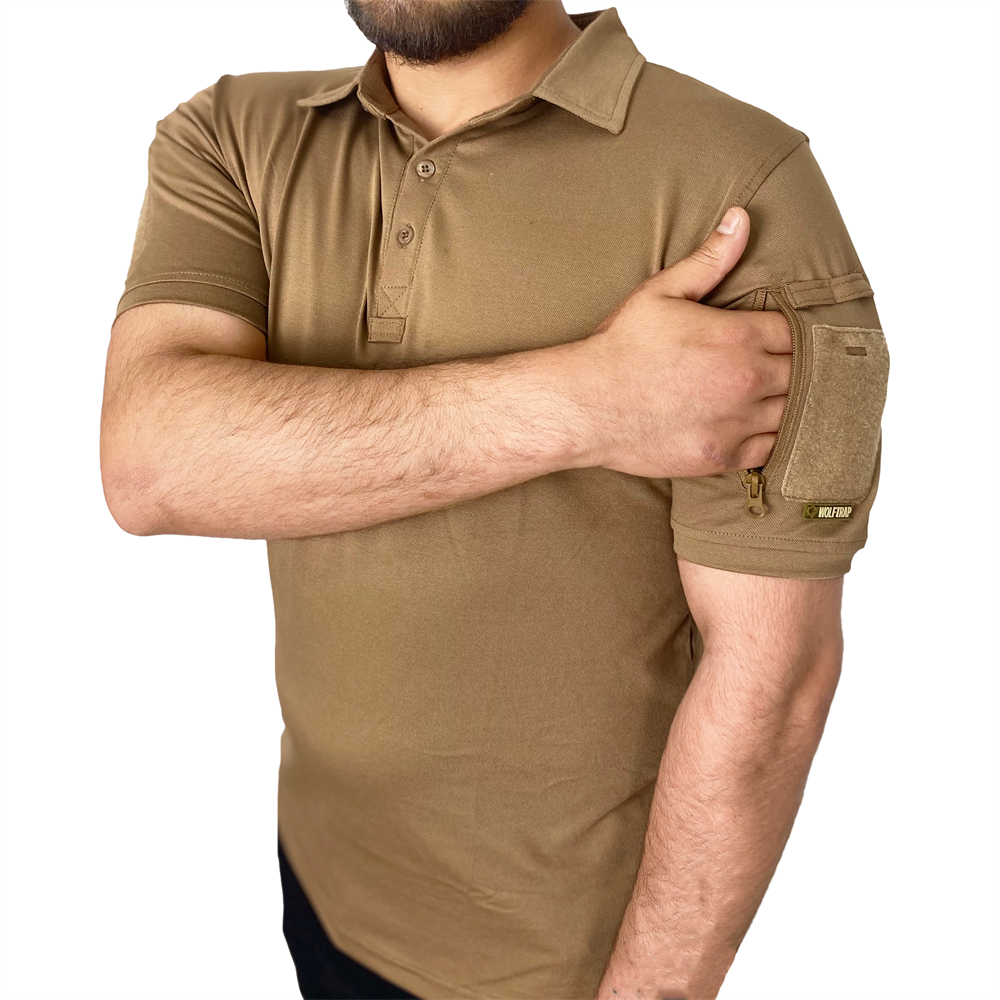 Polo Yaka 2 Cepli Kısa Kollu Taktik T-Shirt Koyu Bej | Taktik Tişört Modelleri Ve Fiyatları | Şimşekoğlu Askeri Malzeme
