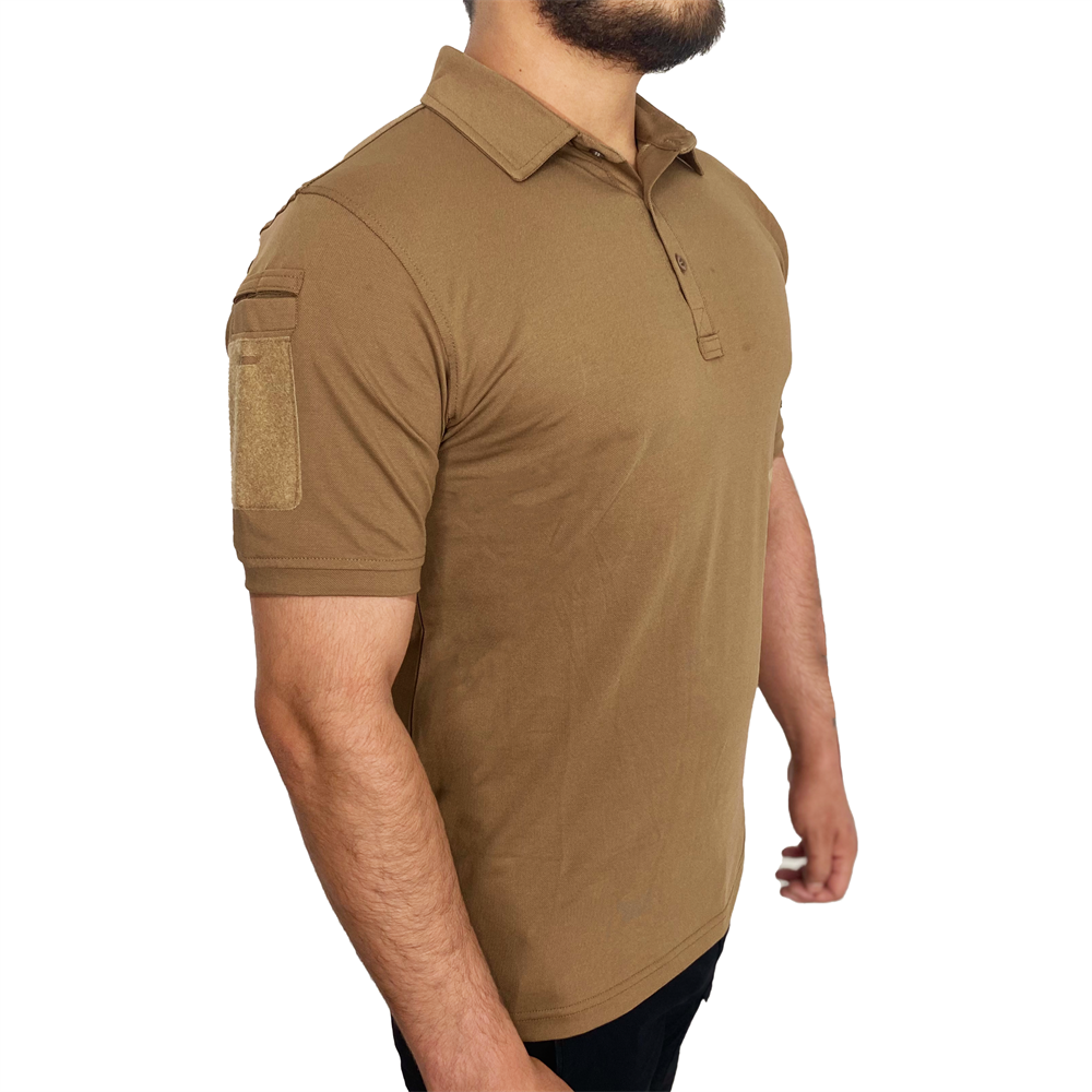 Polo Yaka 2 Cepli Kısa Kollu Taktik T-Shirt Koyu Bej | Taktik Tişört Modelleri Ve Fiyatları | Şimşekoğlu Askeri Malzeme