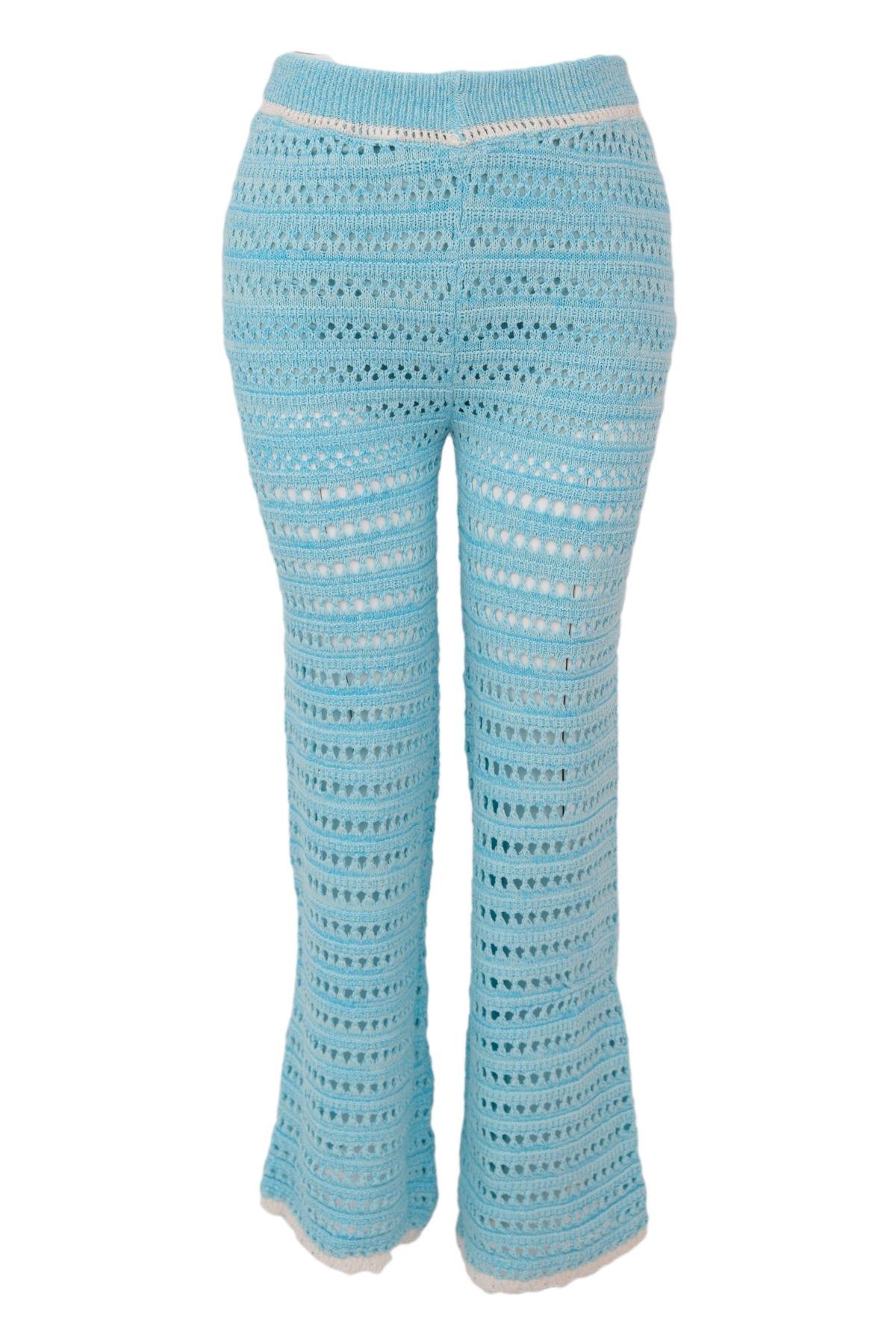 Ajur Desenli Triko Pantalon - Aqua