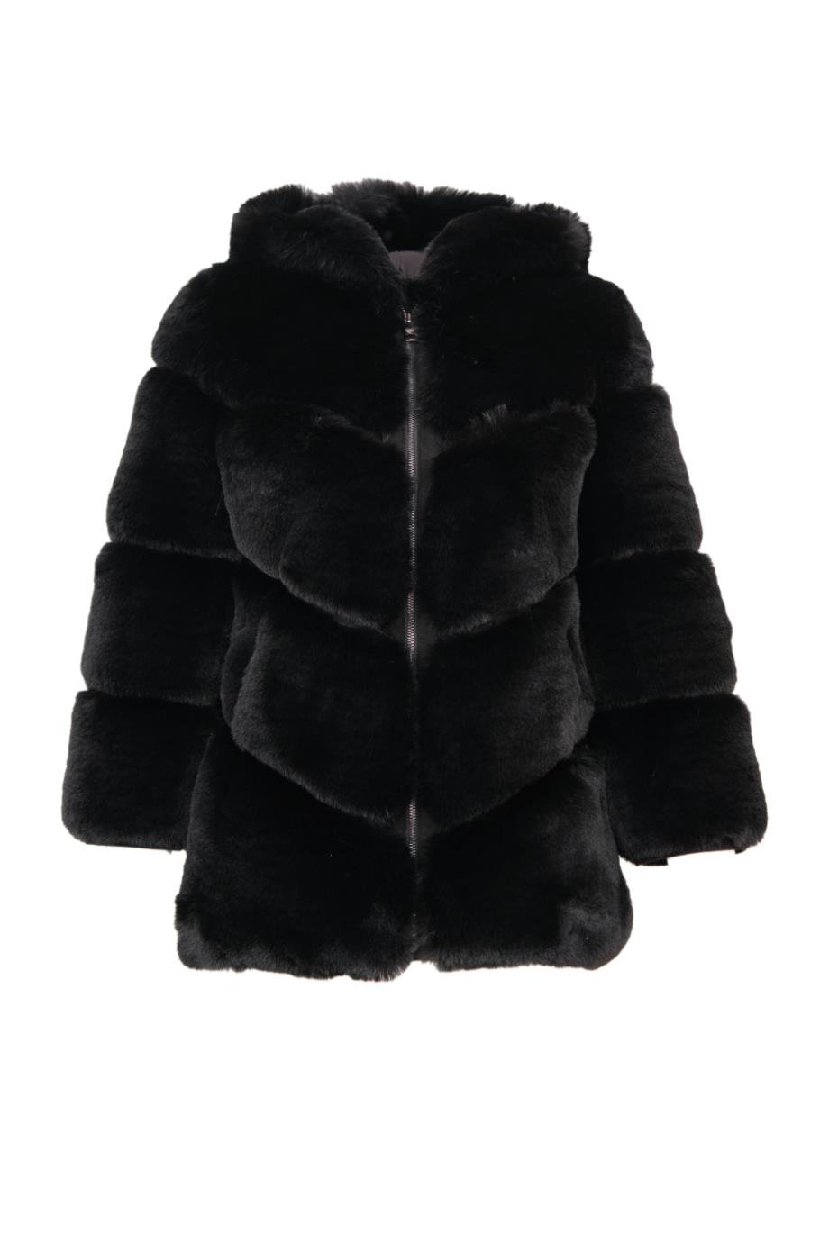 BOSSY Kapüşonlu Suni Kürk Ceket - Siyah