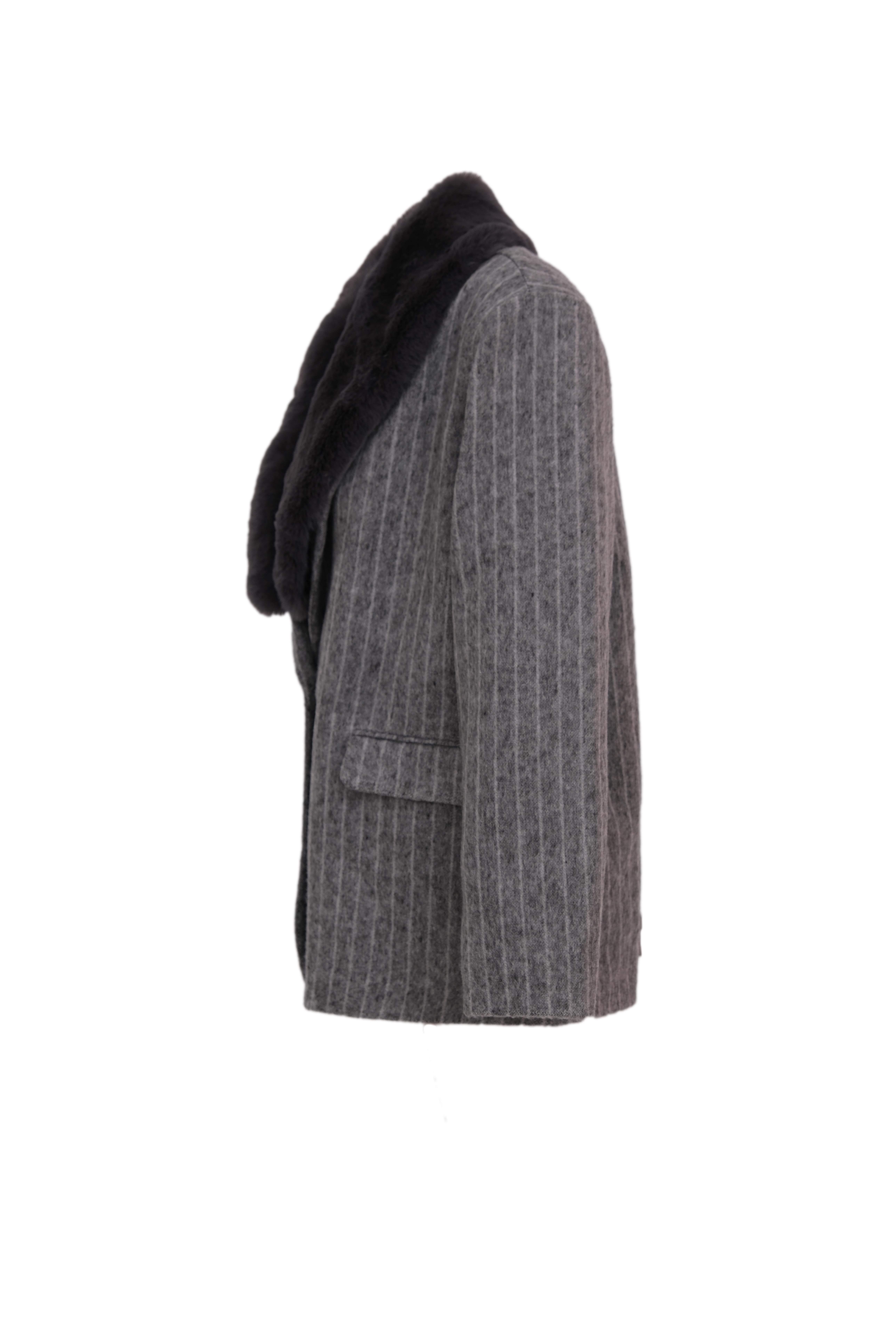 BUTTON Çizgili Kaşe Ceket - Gri