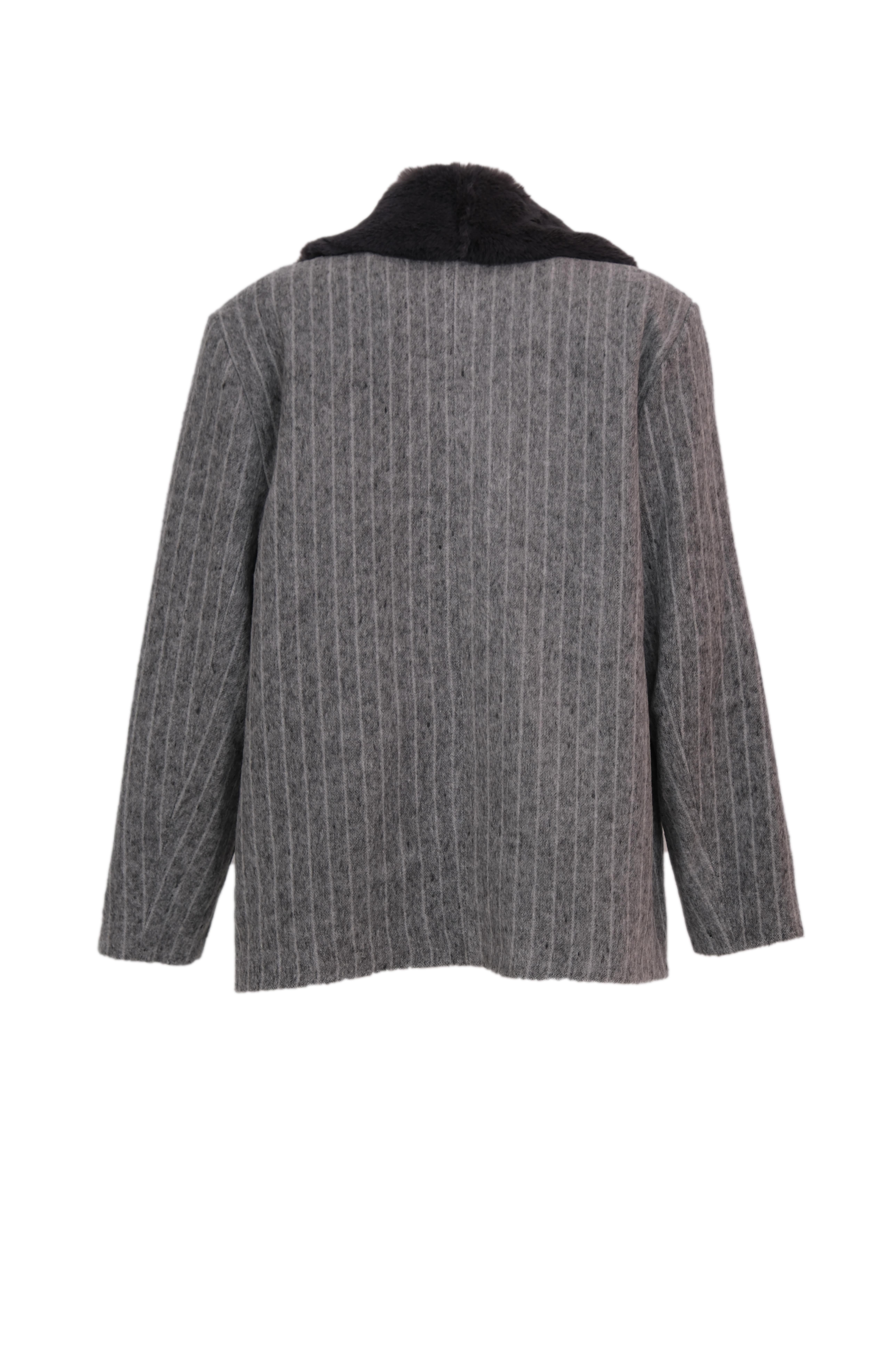 BUTTON Çizgili Kaşe Ceket - Gri