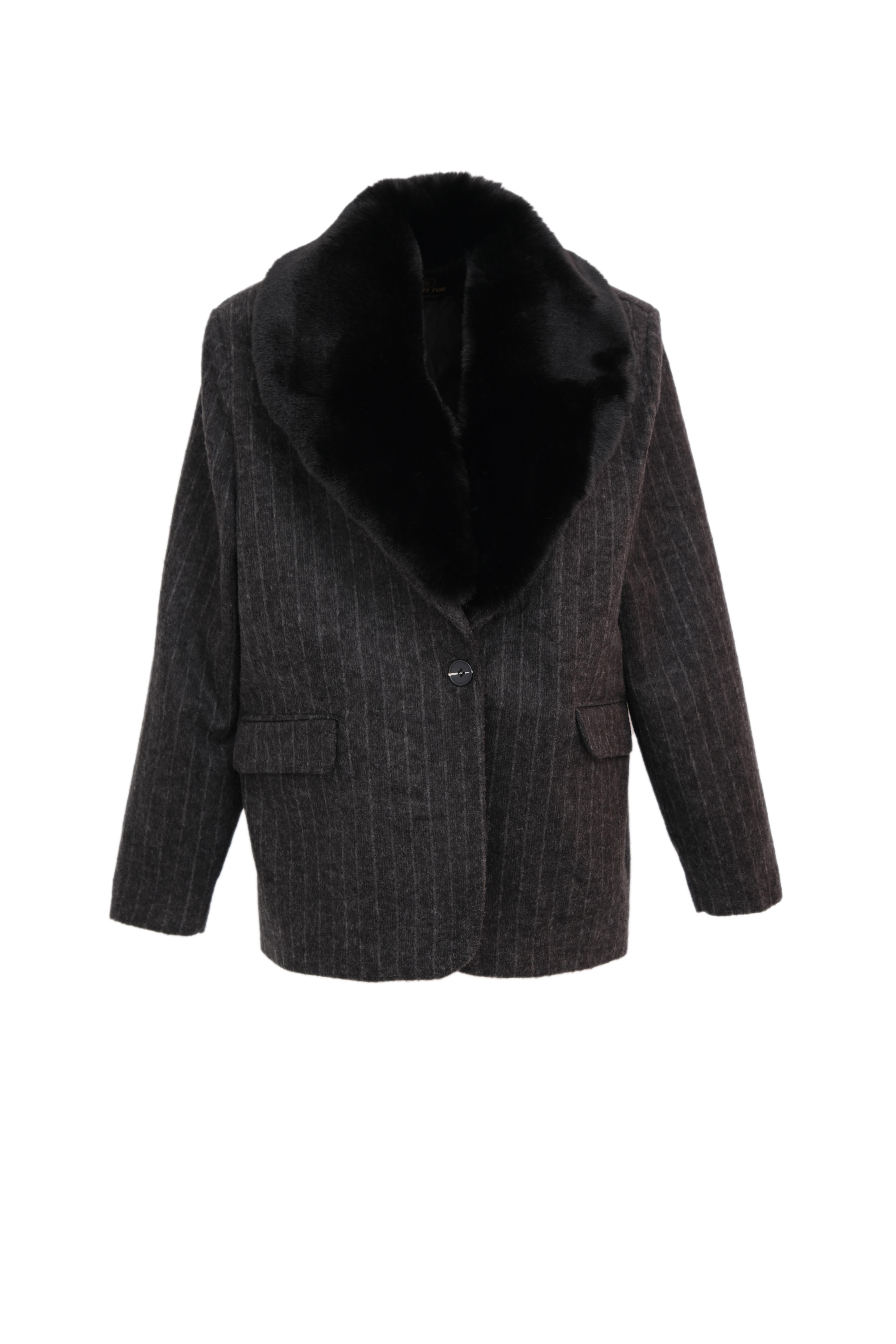 BUTTON Çizgili Kaşe Ceket - Siyah