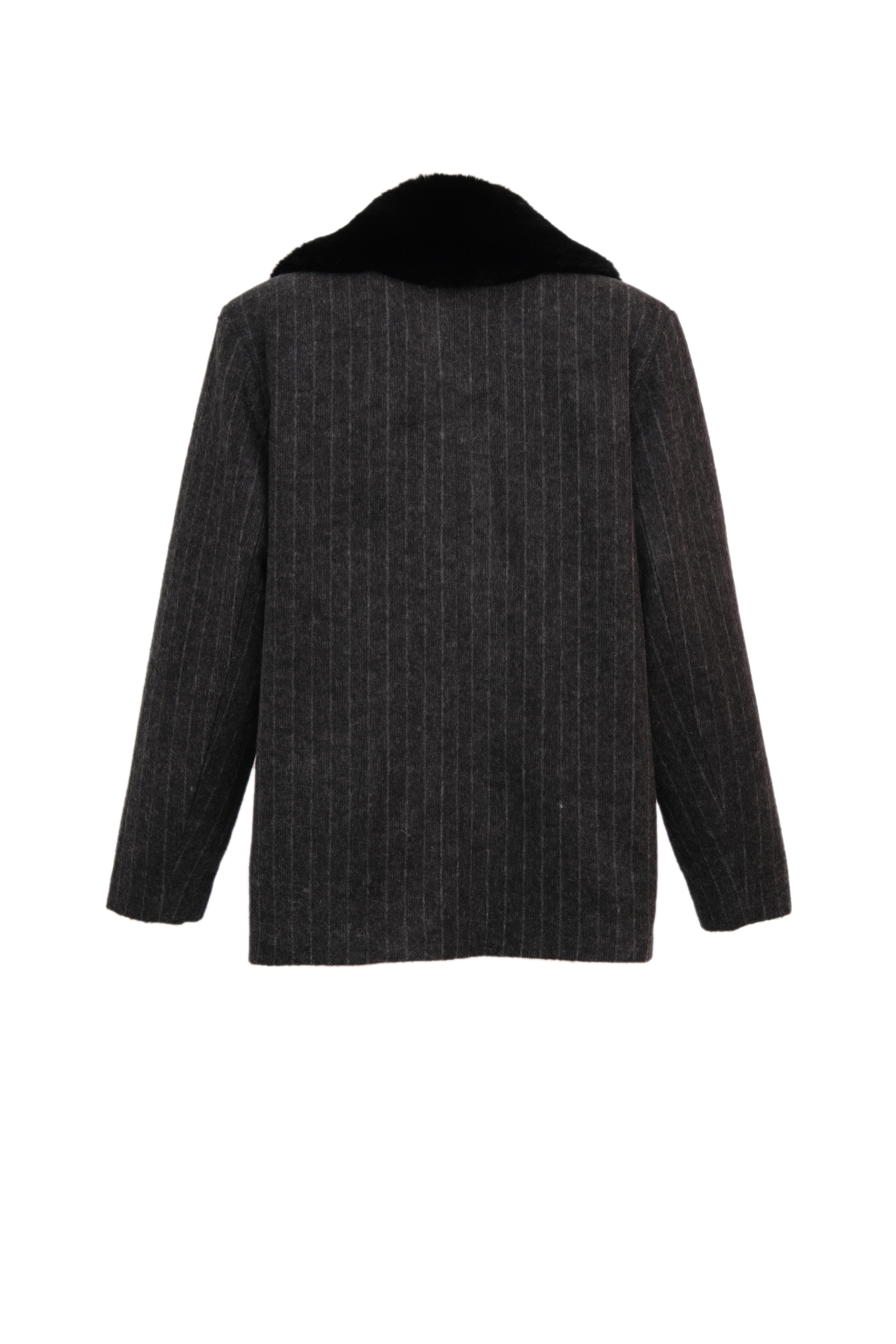 BUTTON Çizgili Kaşe Ceket - Siyah
