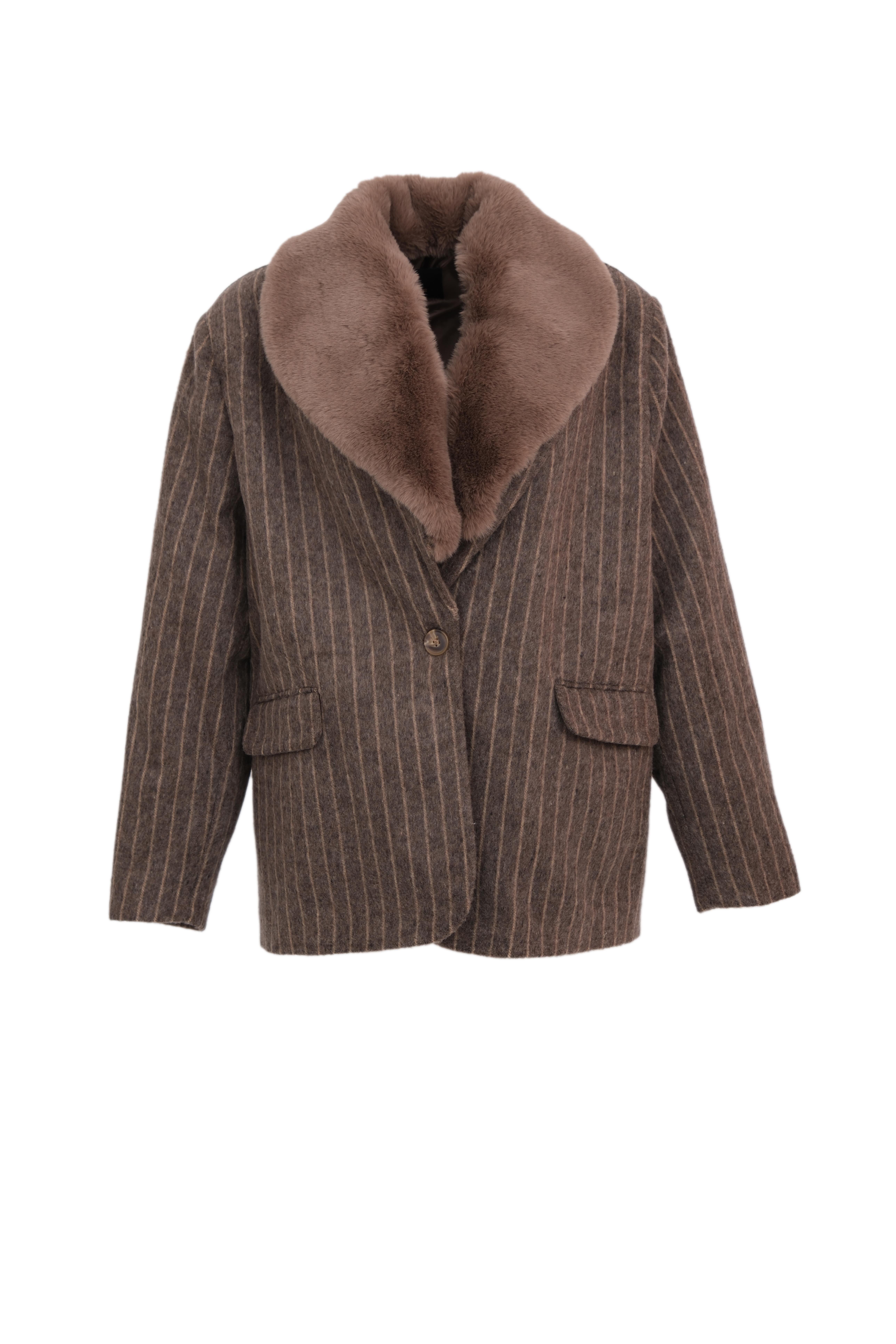 BUTTON Çizgili Kaşe Ceket - Vizon