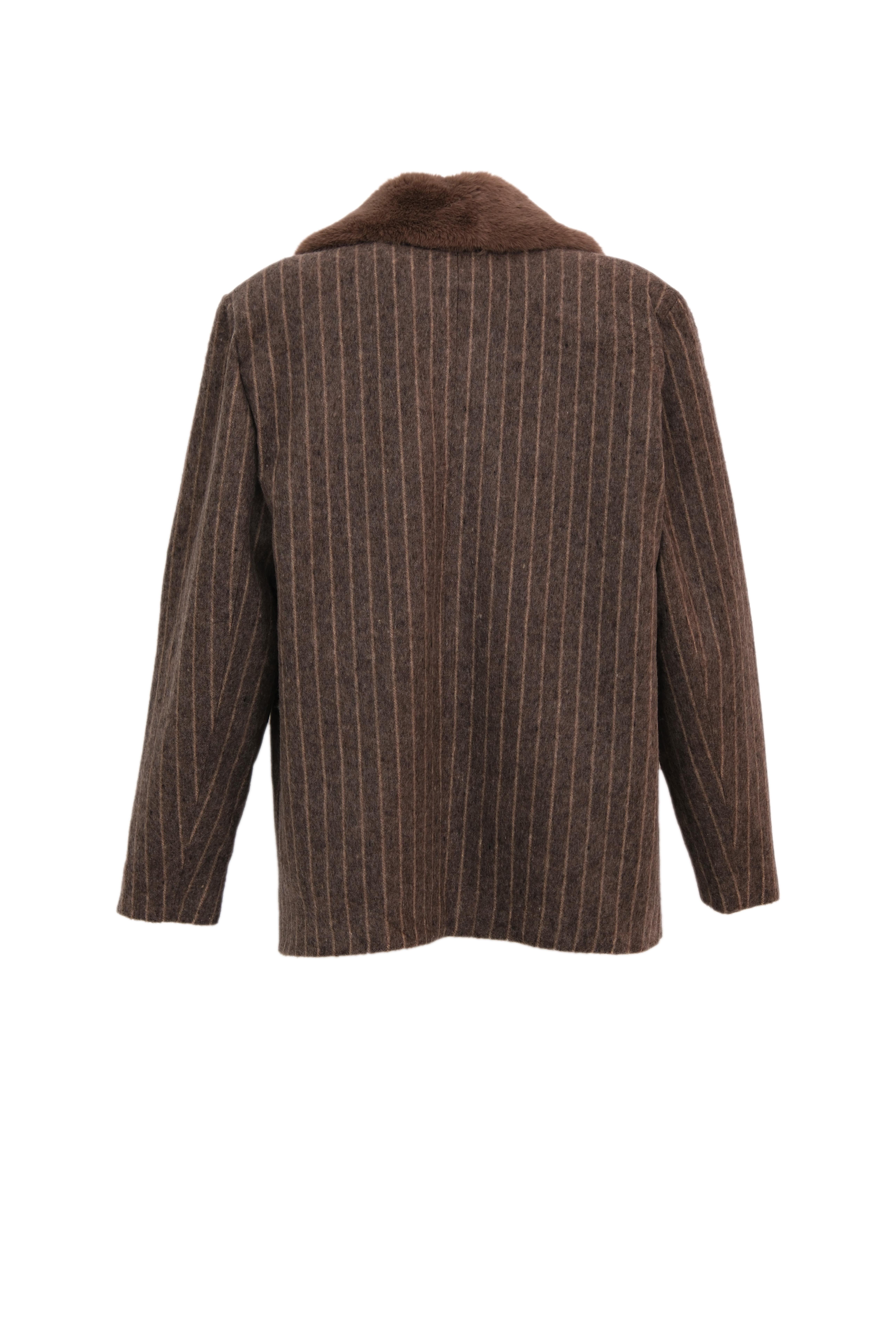 BUTTON Çizgili Kaşe Ceket - Vizon