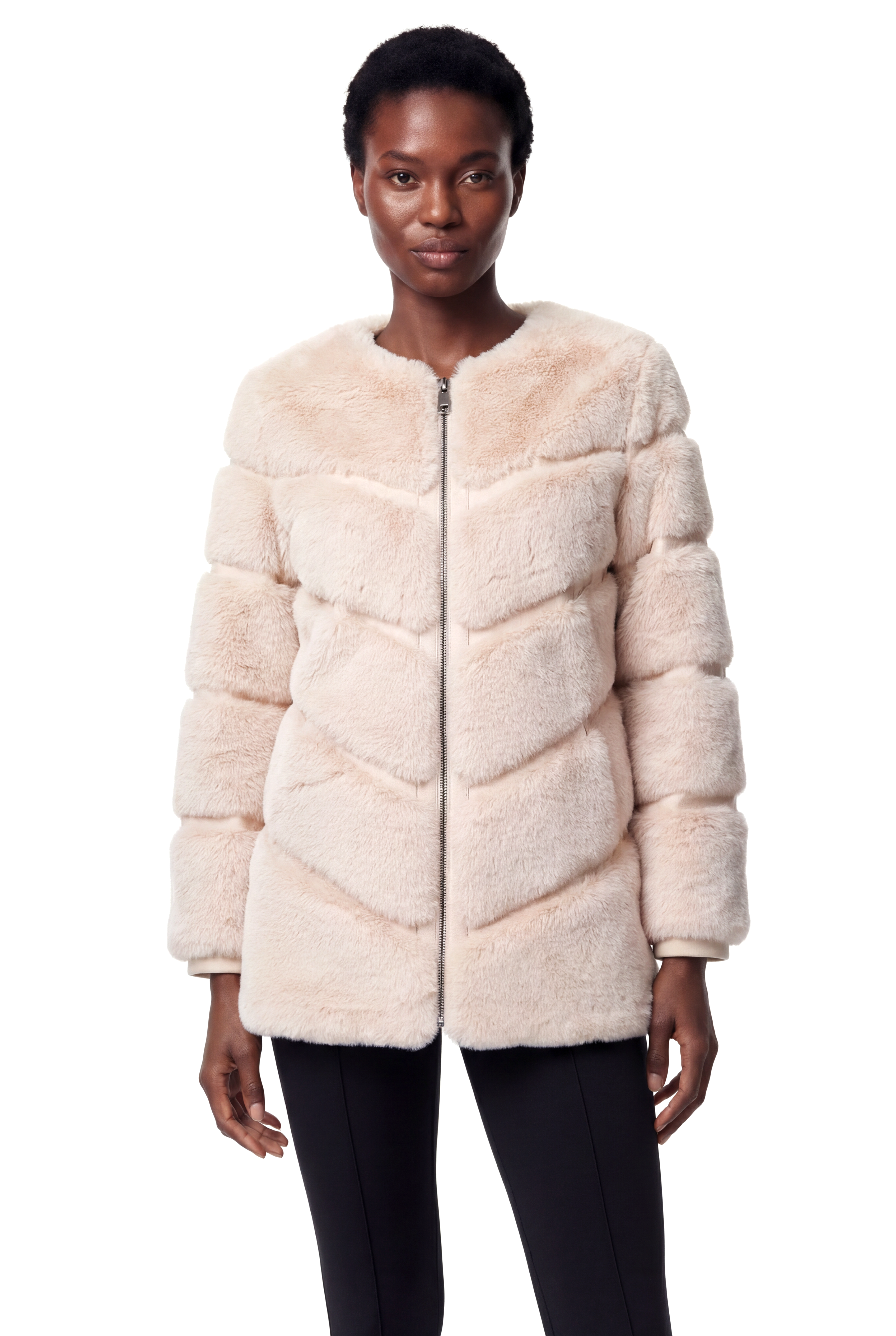 CLASSIC EDITION Yuvarlak Yaka Dilimli Suni Kürk Ceket - Bej