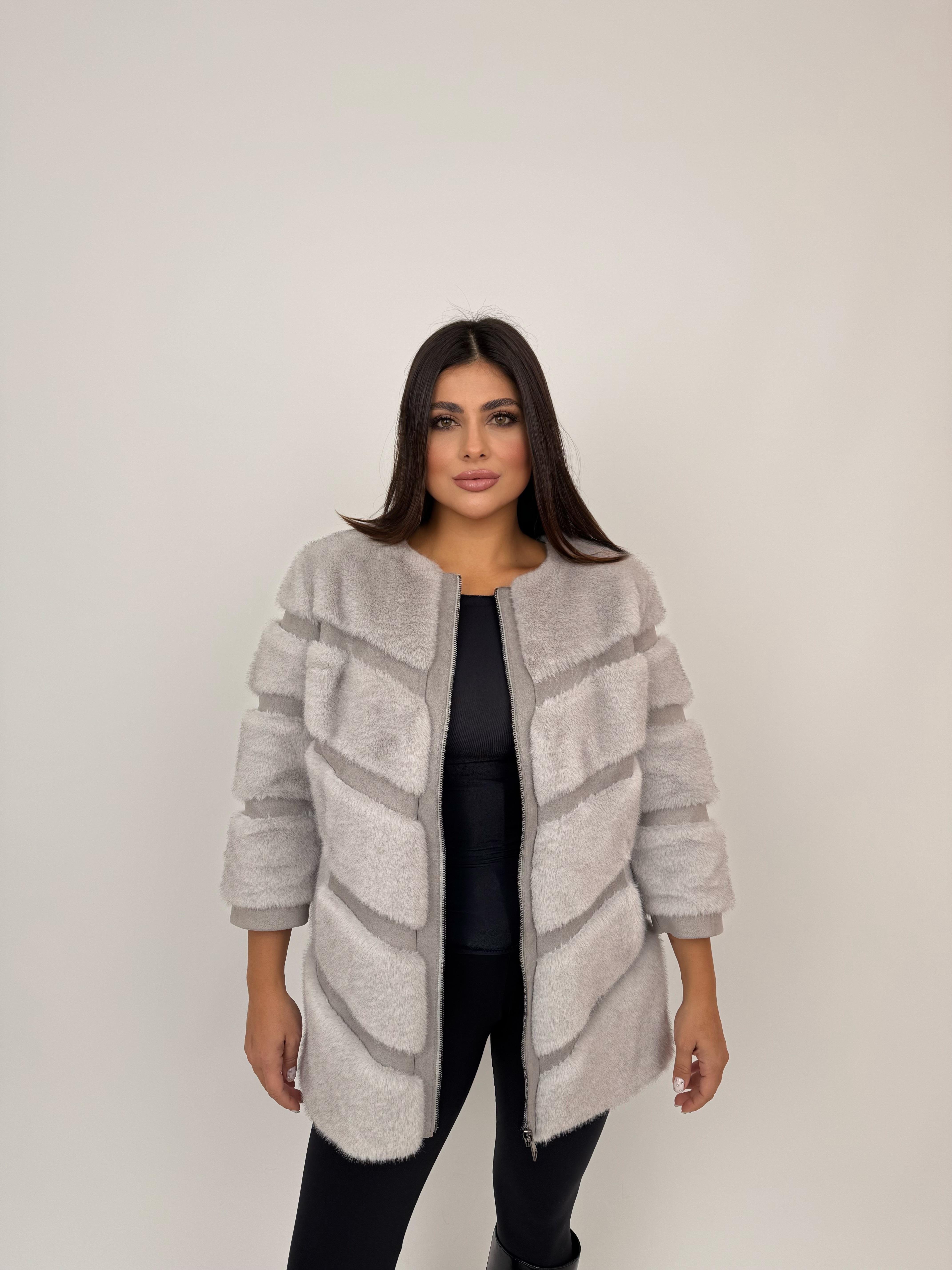Classic Suni Kürk Ceket - Gri
