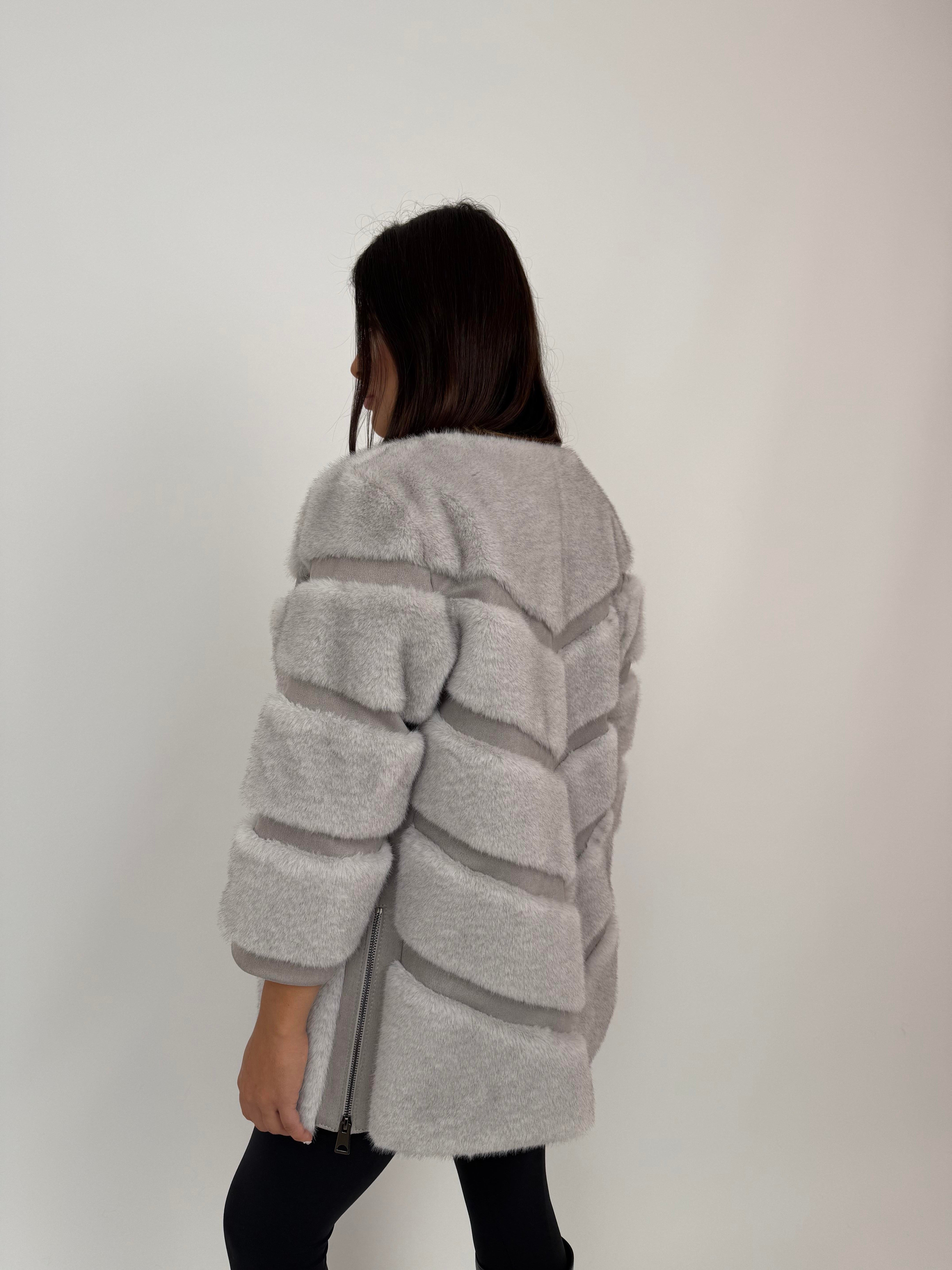 Classic Suni Kürk Ceket - Gri