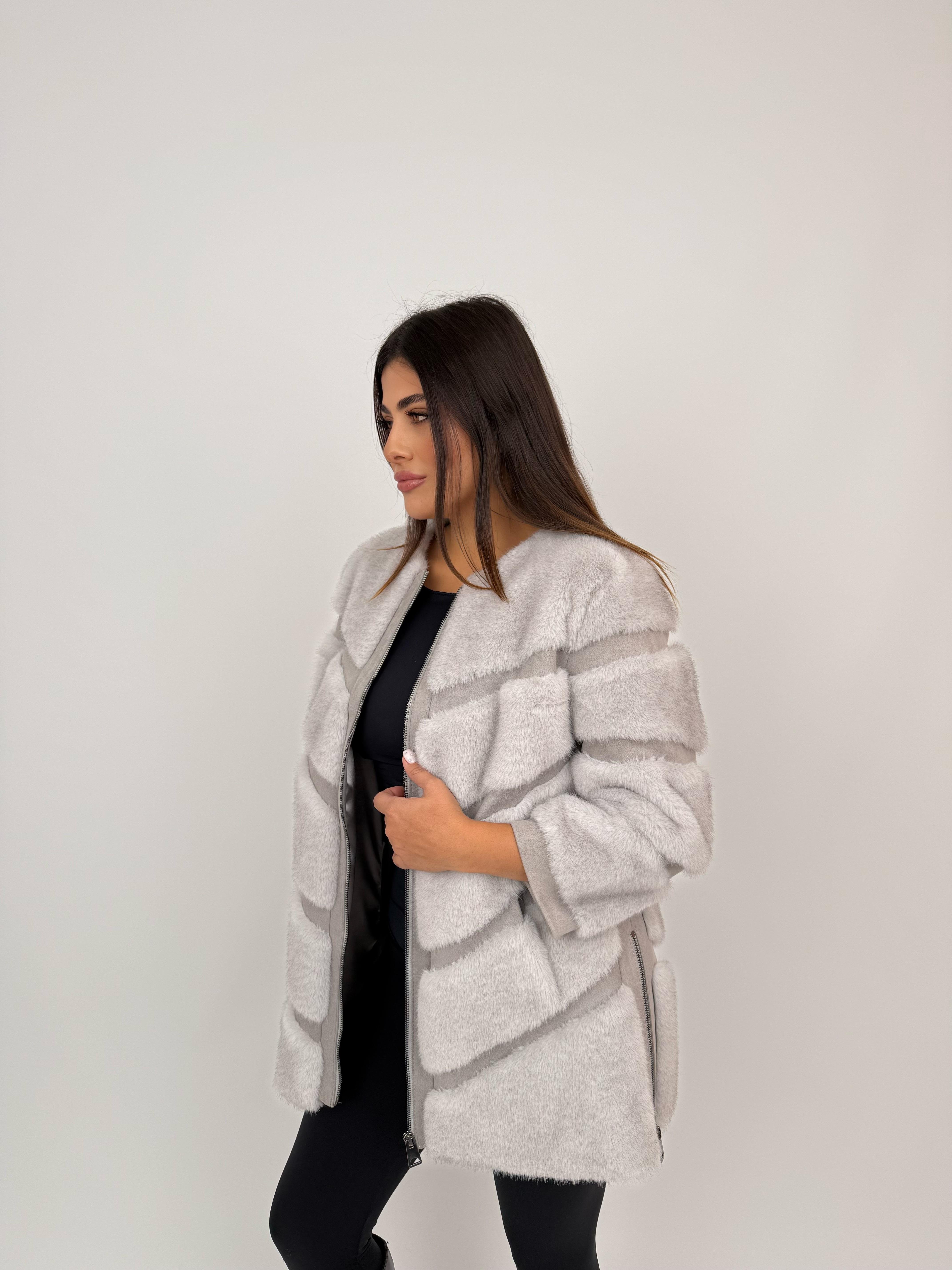 Classic Suni Kürk Ceket - Gri
