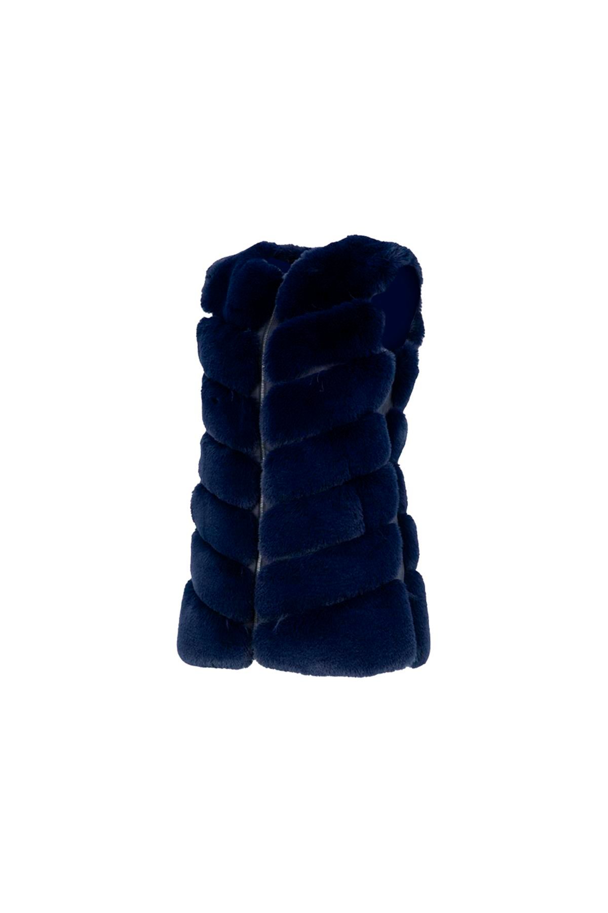 Classic Suni Kürk Yelek - Saks