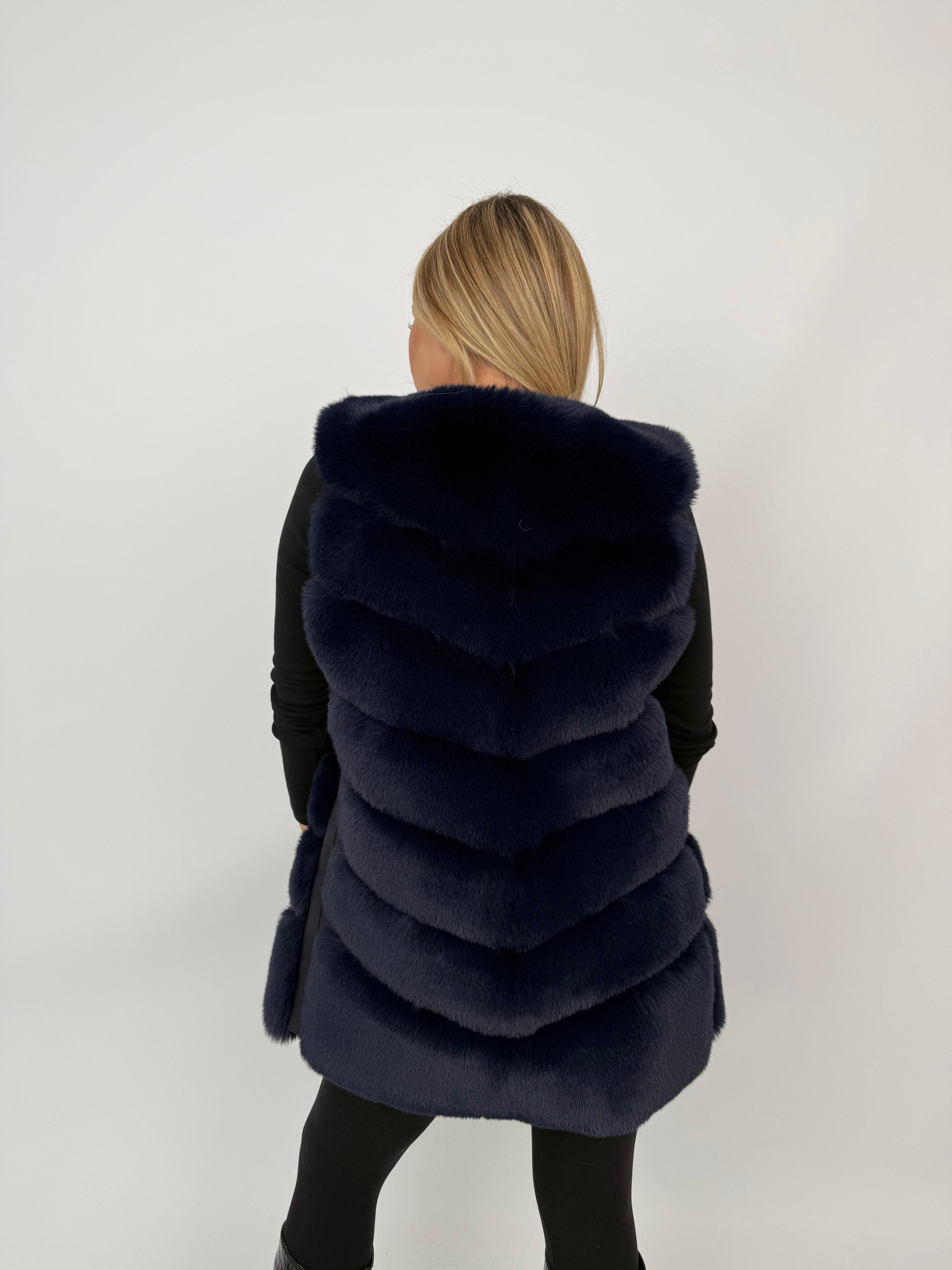 CLASSIC Suni Kürk Yelek - Saks