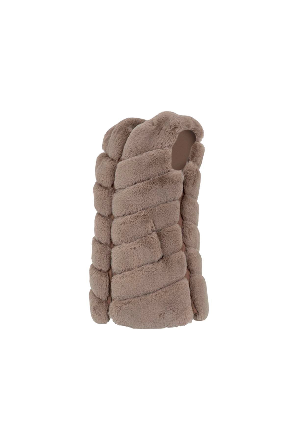 Classic Suni Kürk Yelek - Taş