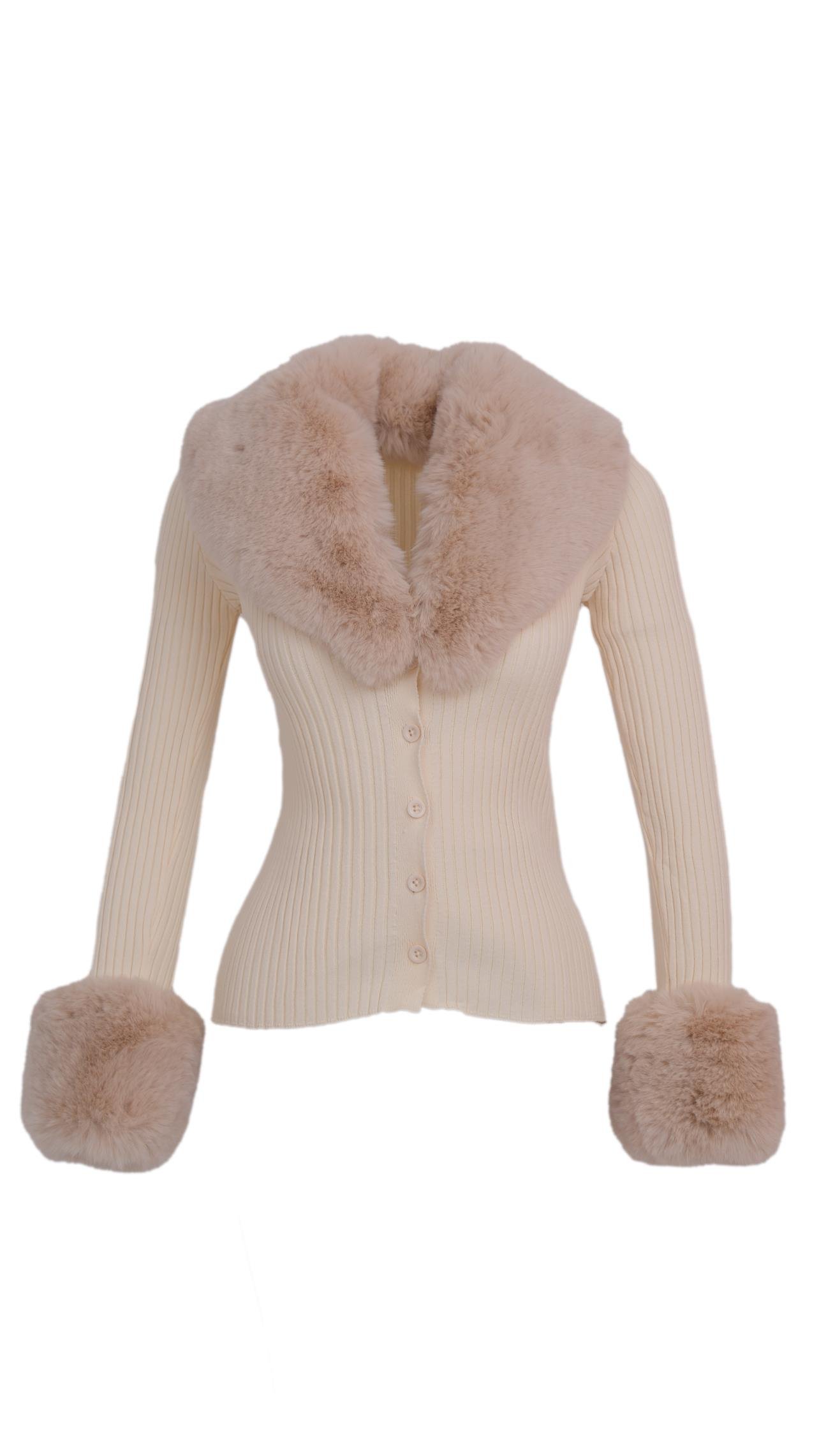 GALLER Kürklü Triko Hırka - Bej