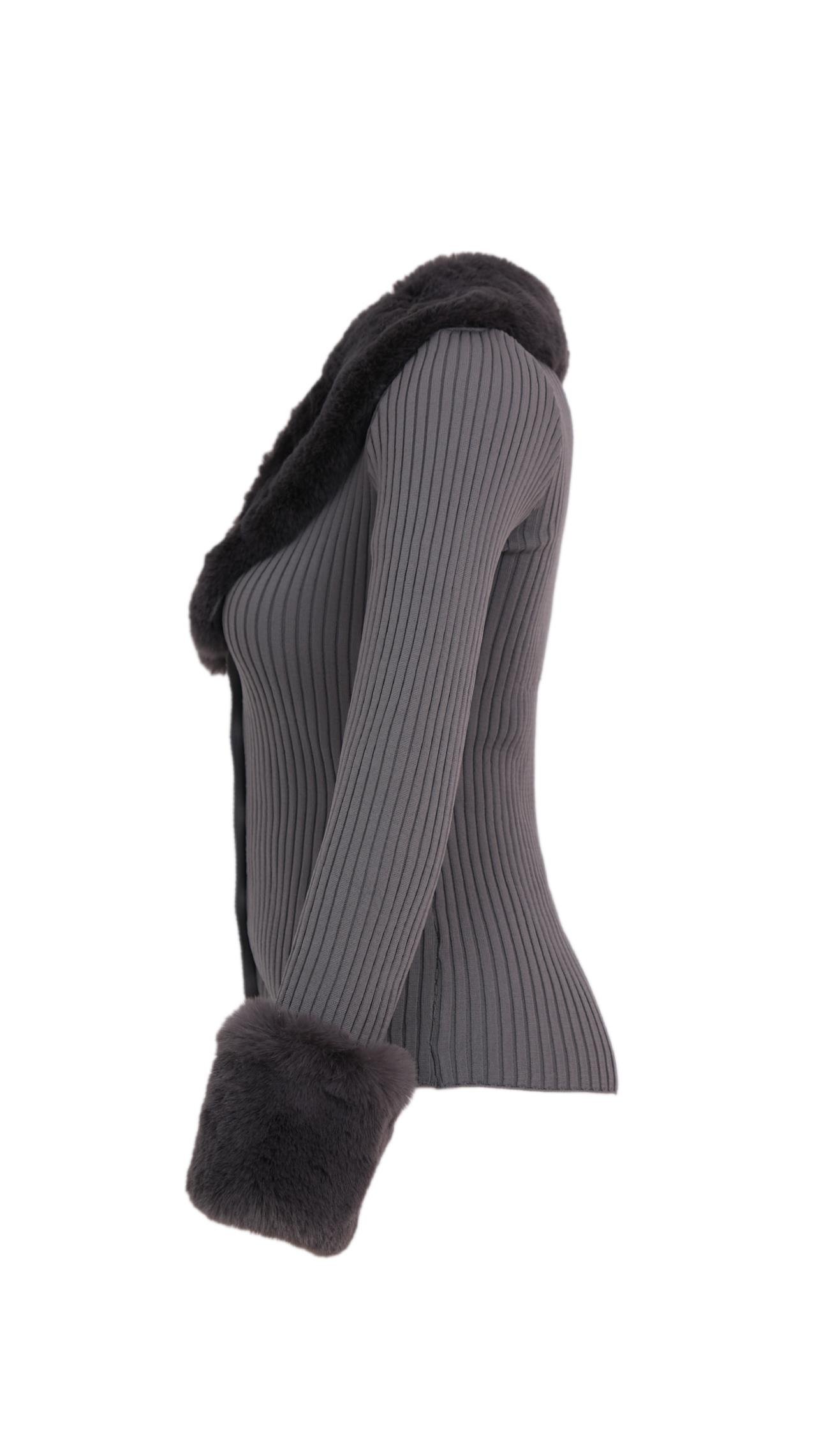 GALLER Kürklü Triko Hırka - Gri