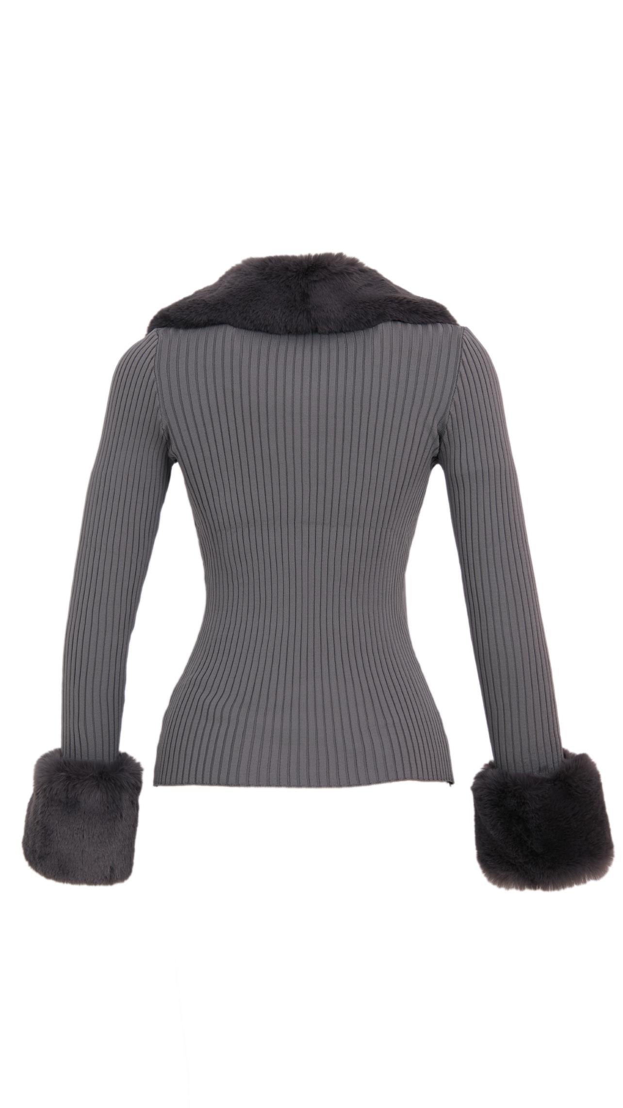 GALLER Kürklü Triko Hırka - Gri