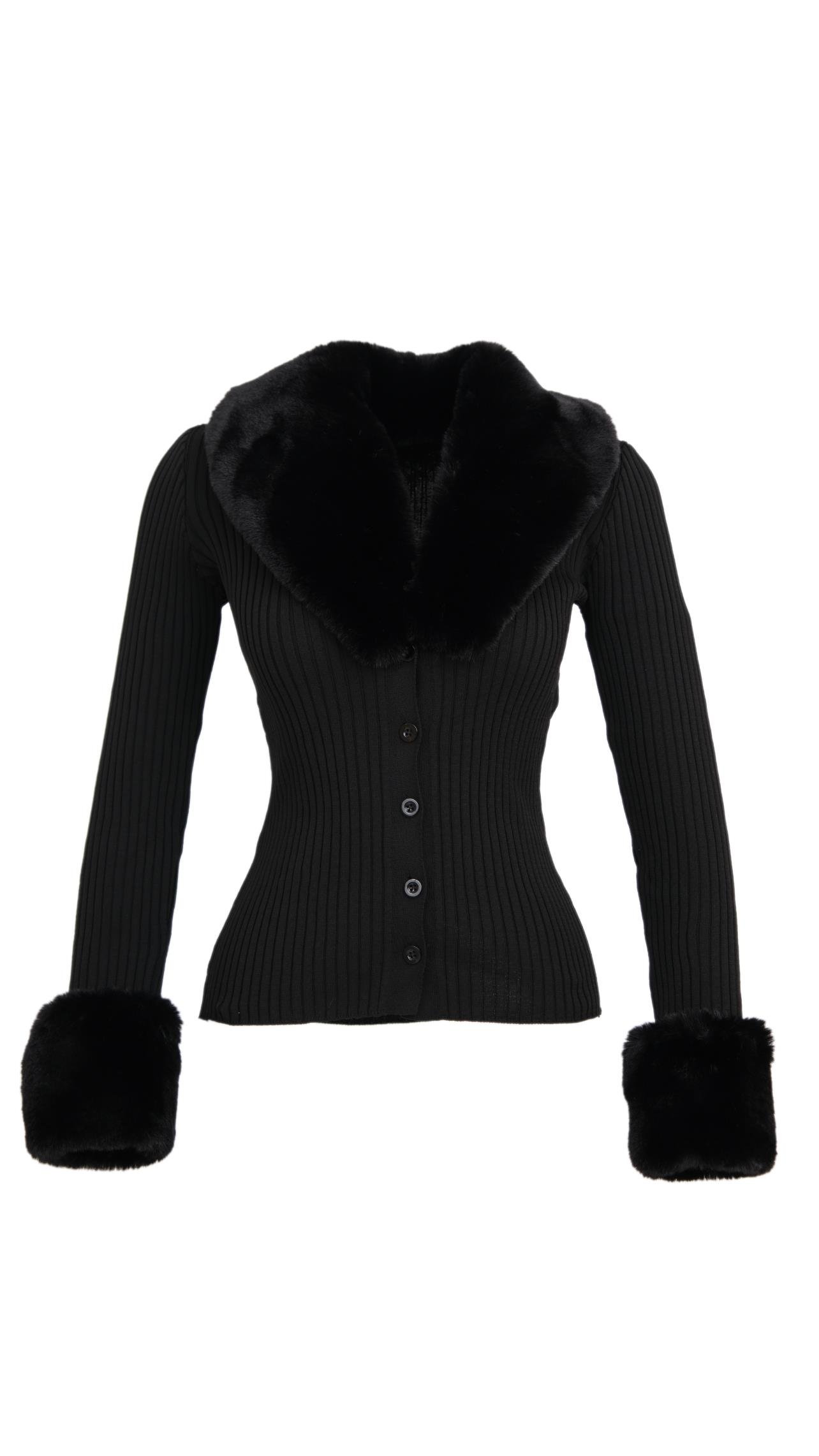 GALLER Kürklü Triko Hırka - Siyah