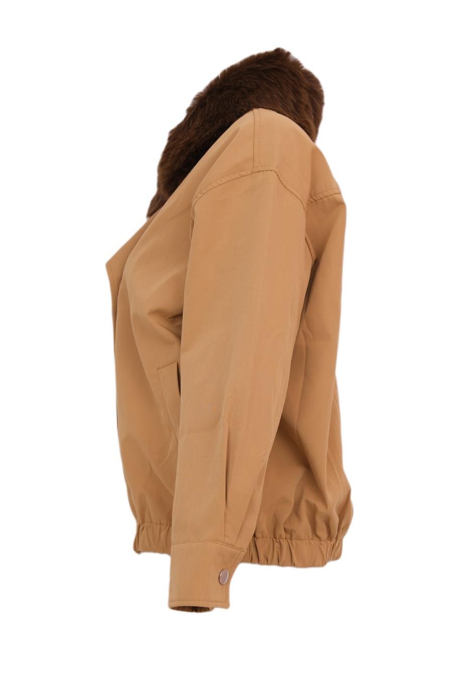 HAILEY Yakası Kürklü Trençkot - Camel