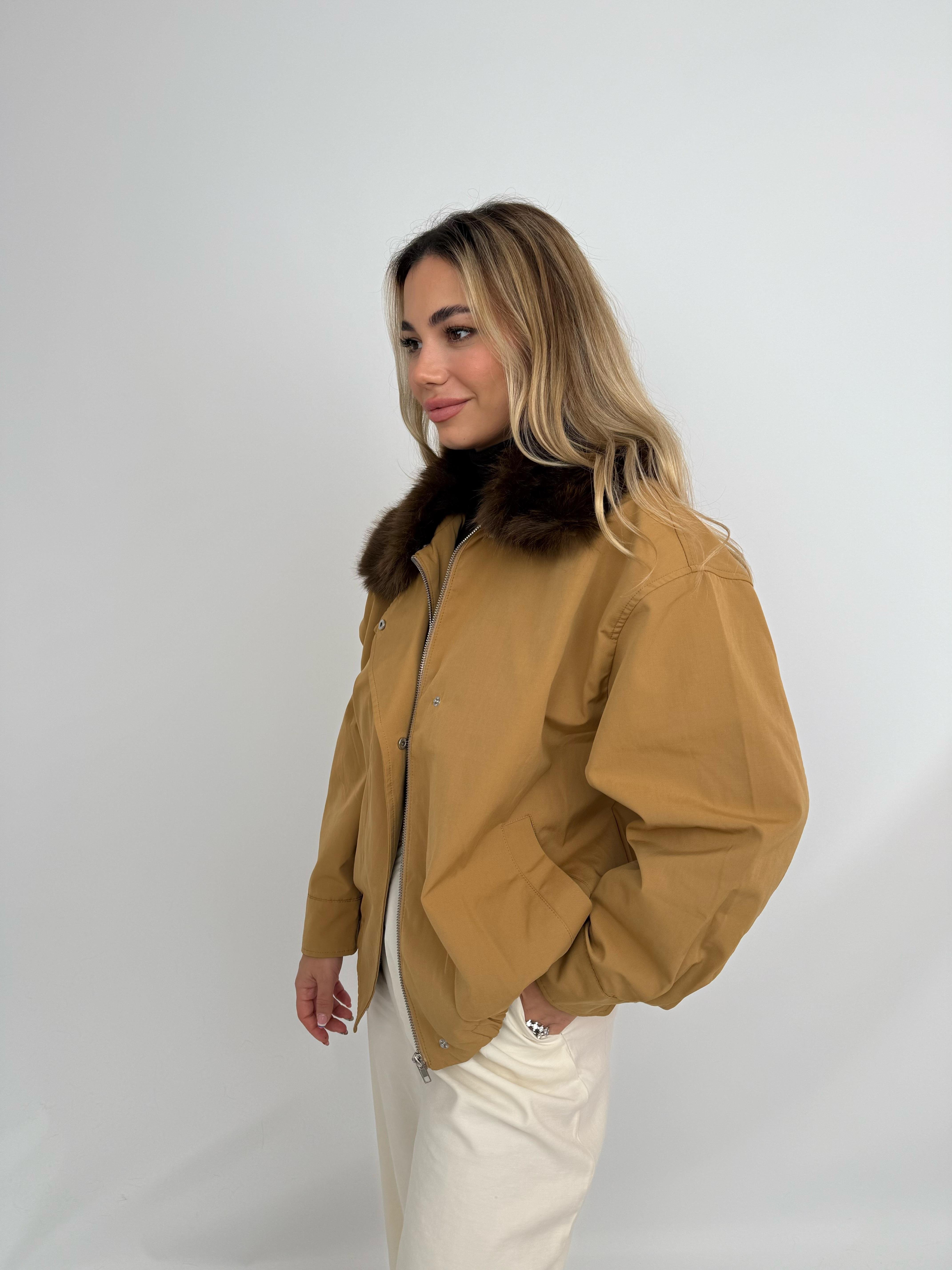 HAILEY Yakası Kürklü Trençkot - Camel