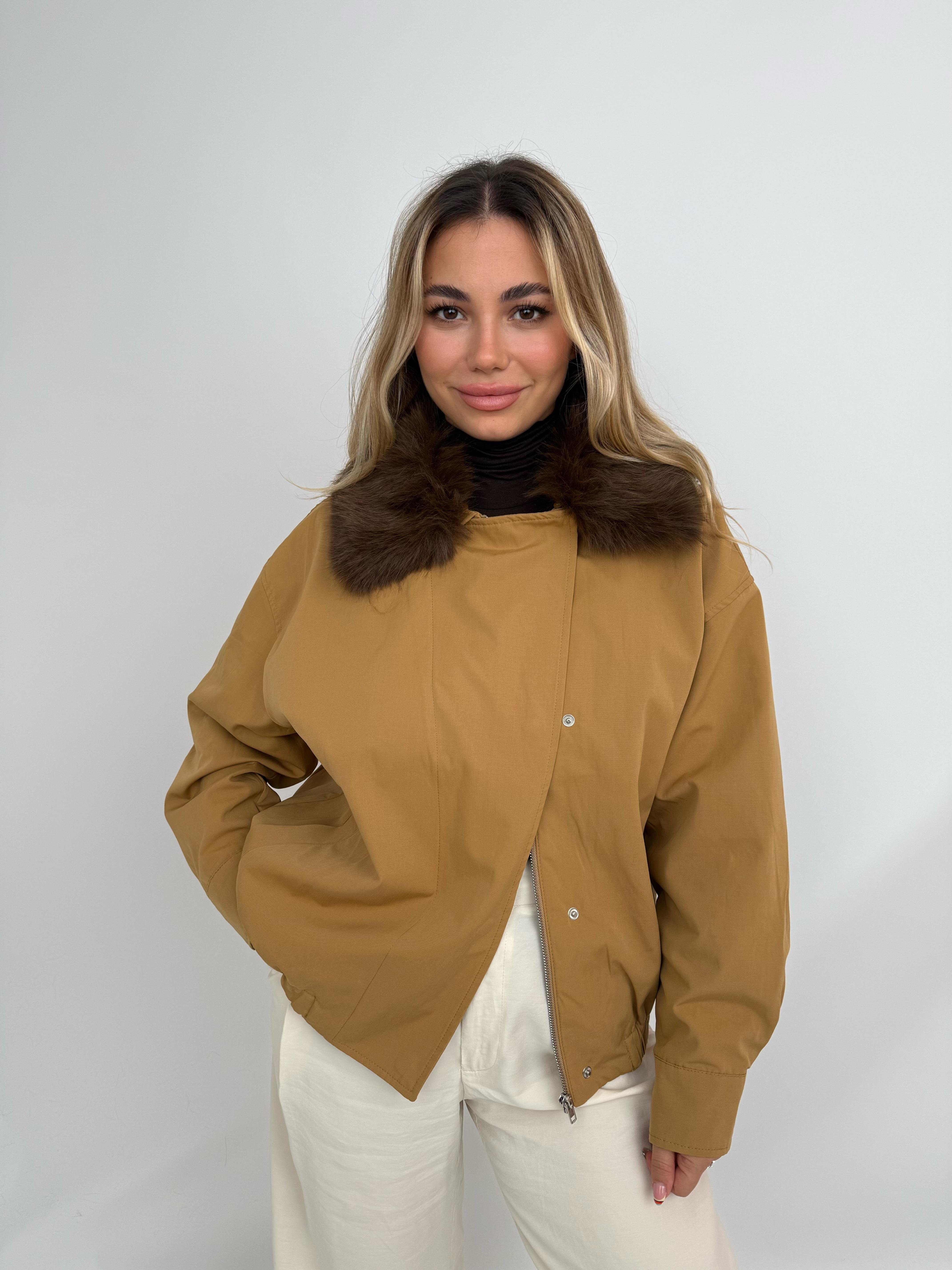 HAILEY Yakası Kürklü Trençkot - Camel