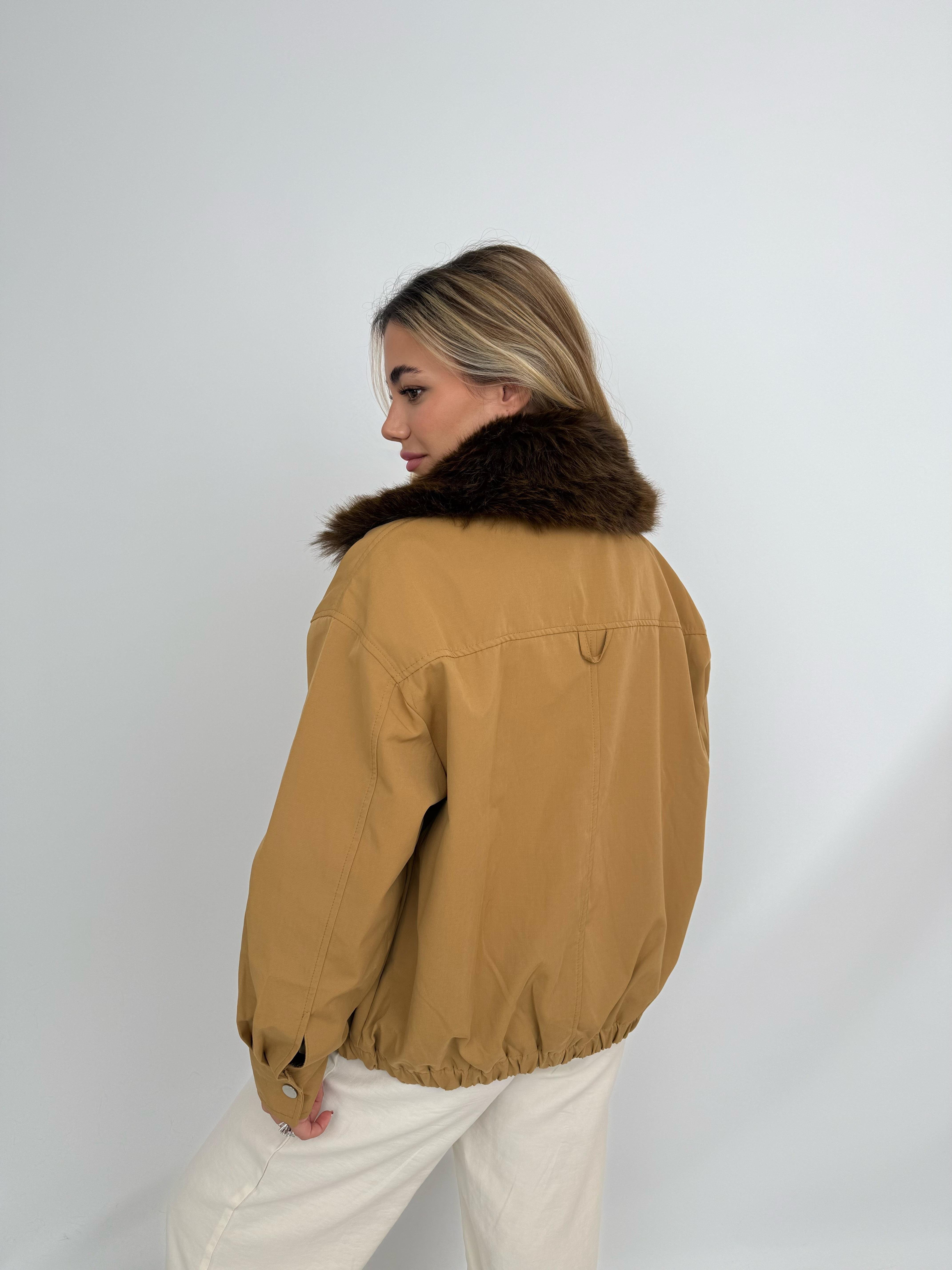 HAILEY Yakası Kürklü Trençkot - Camel