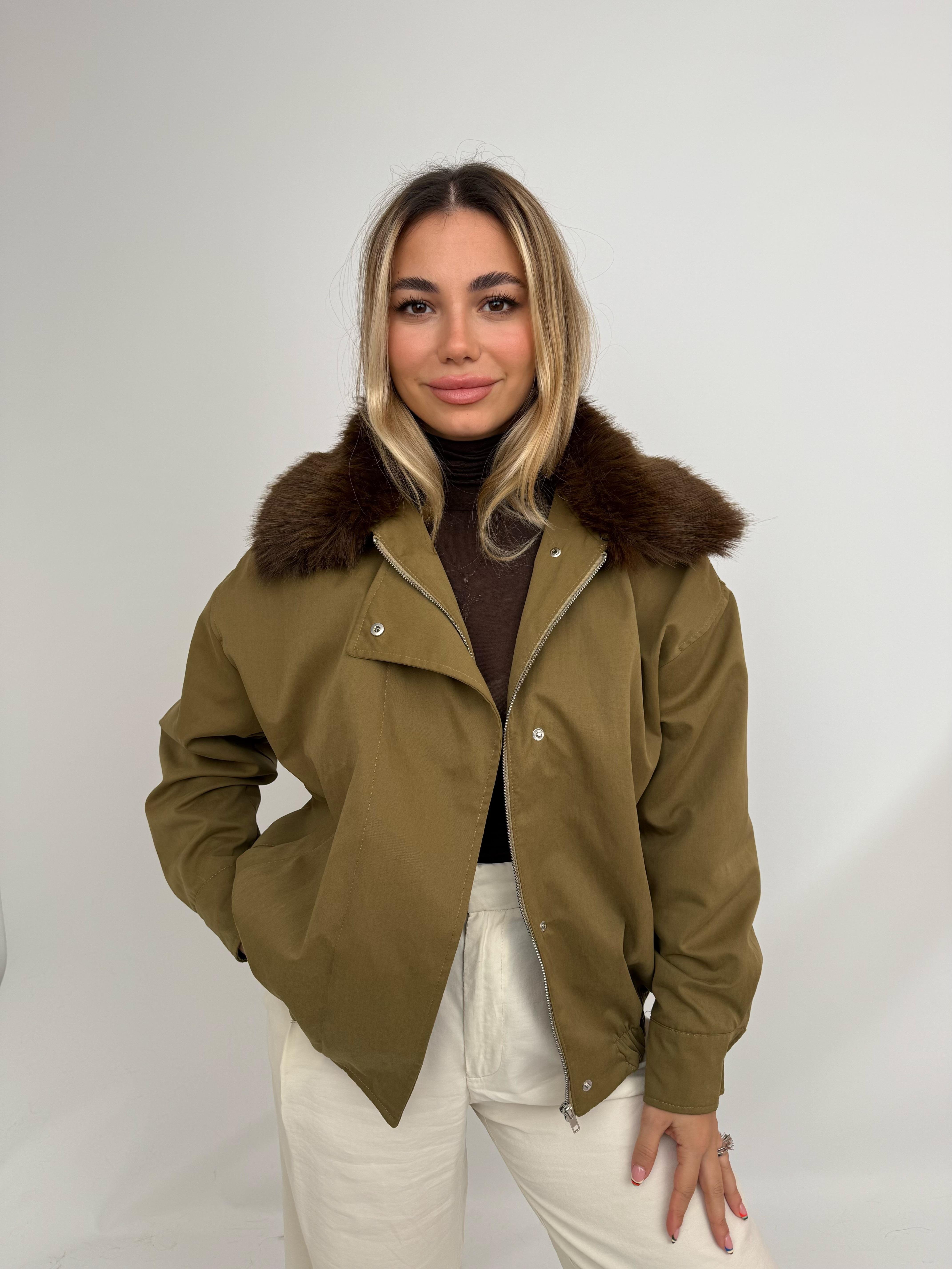 HAILEY Yakası Kürklü Trençkot - Haki