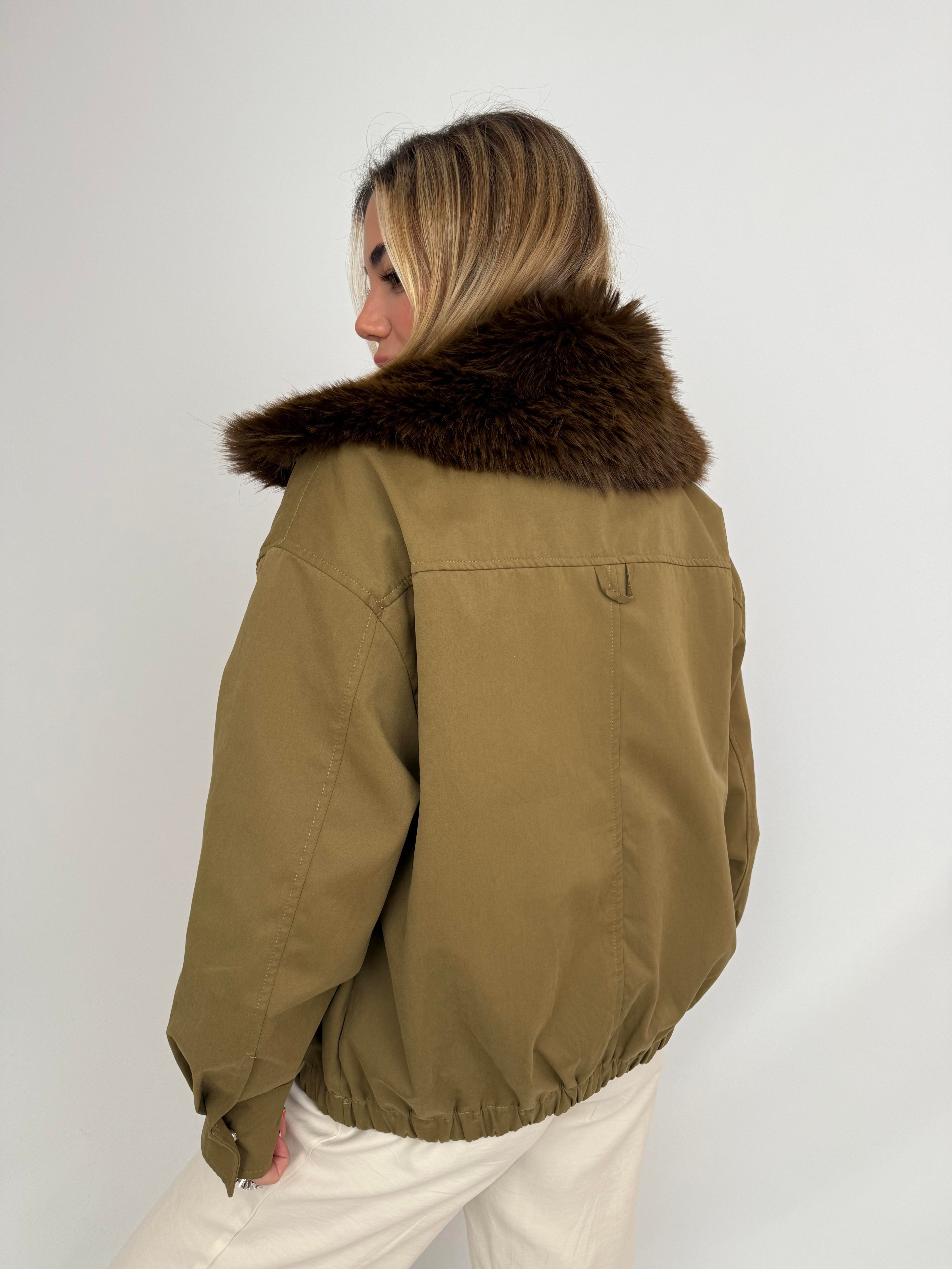 HAILEY Yakası Kürklü Trençkot - Haki