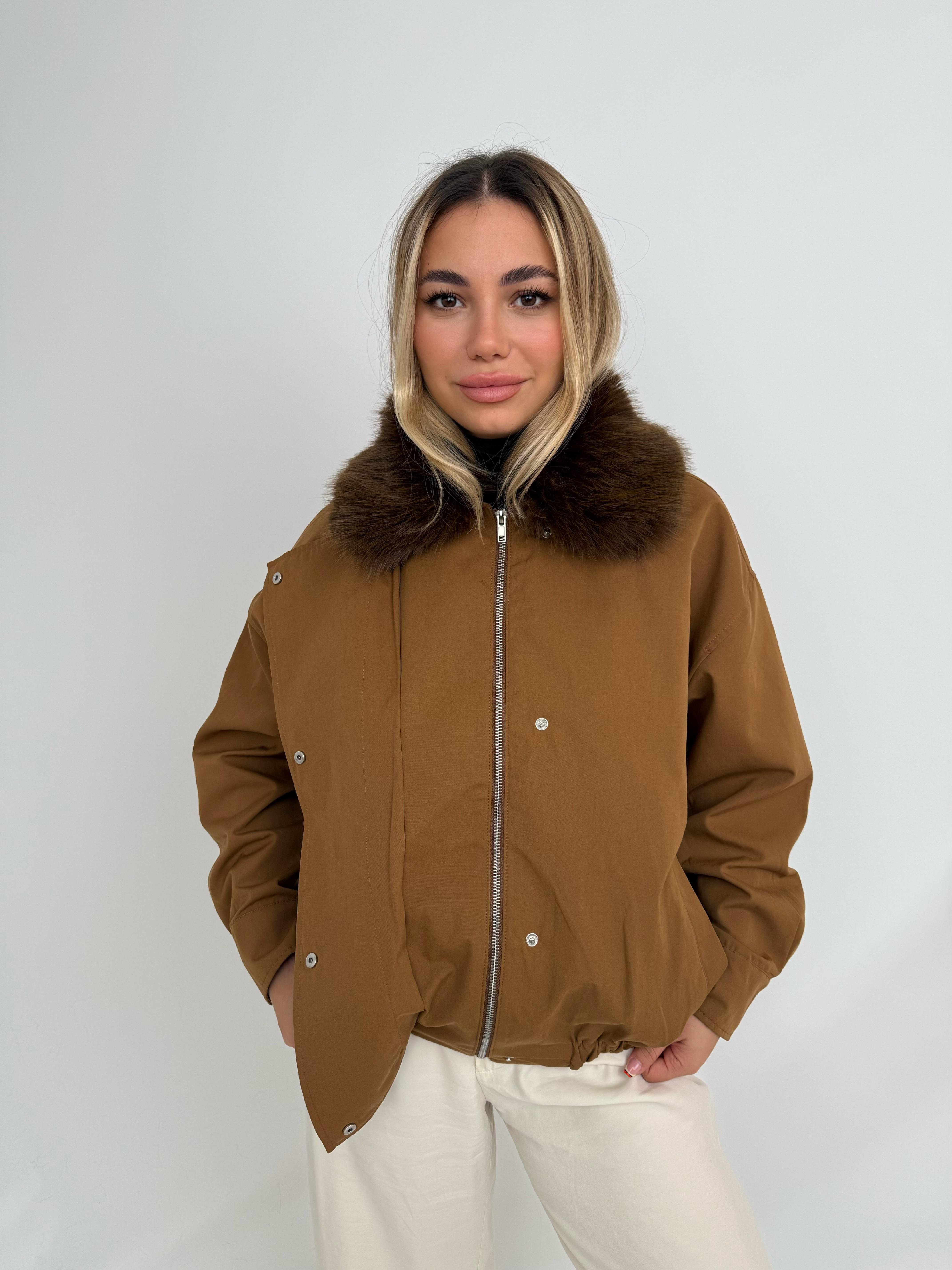 HAILEY Yakası Kürklü Trençkot - Kahverengi