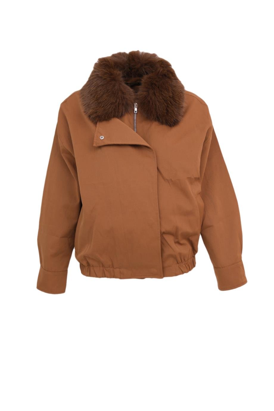 HAILEY Yakası Kürklü Trençkot - Kahverengi