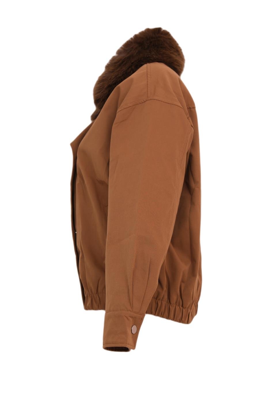 HAILEY Yakası Kürklü Trençkot - Kahverengi
