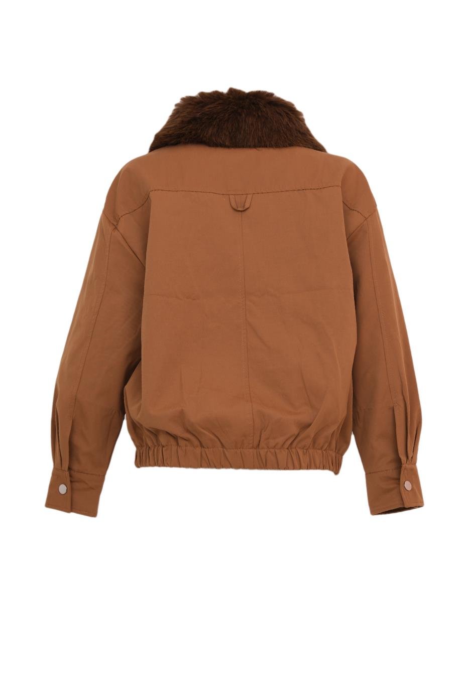 HAILEY Yakası Kürklü Trençkot - Kahverengi