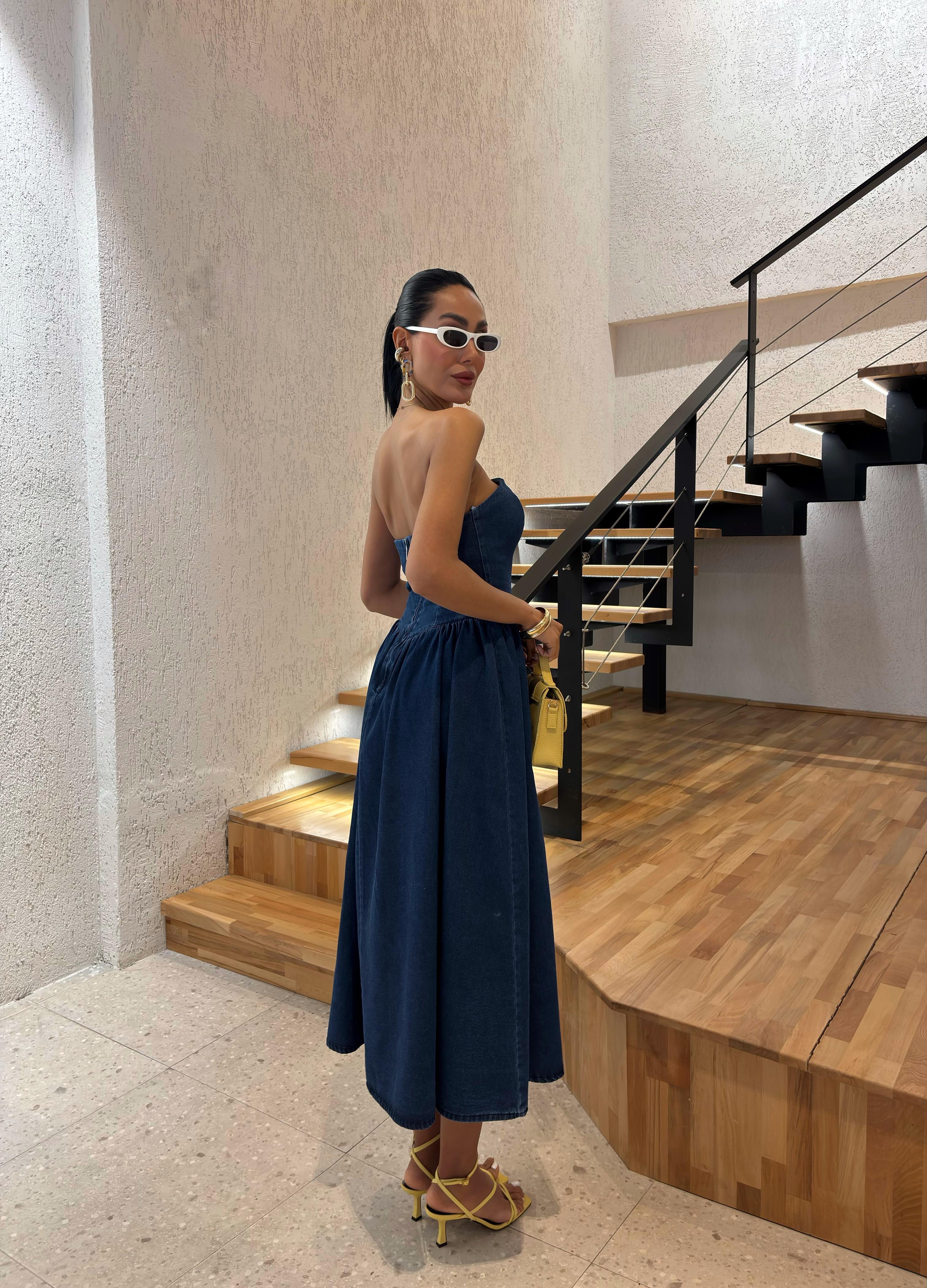 J2U ELBİSE 2886 - Denim Mavi