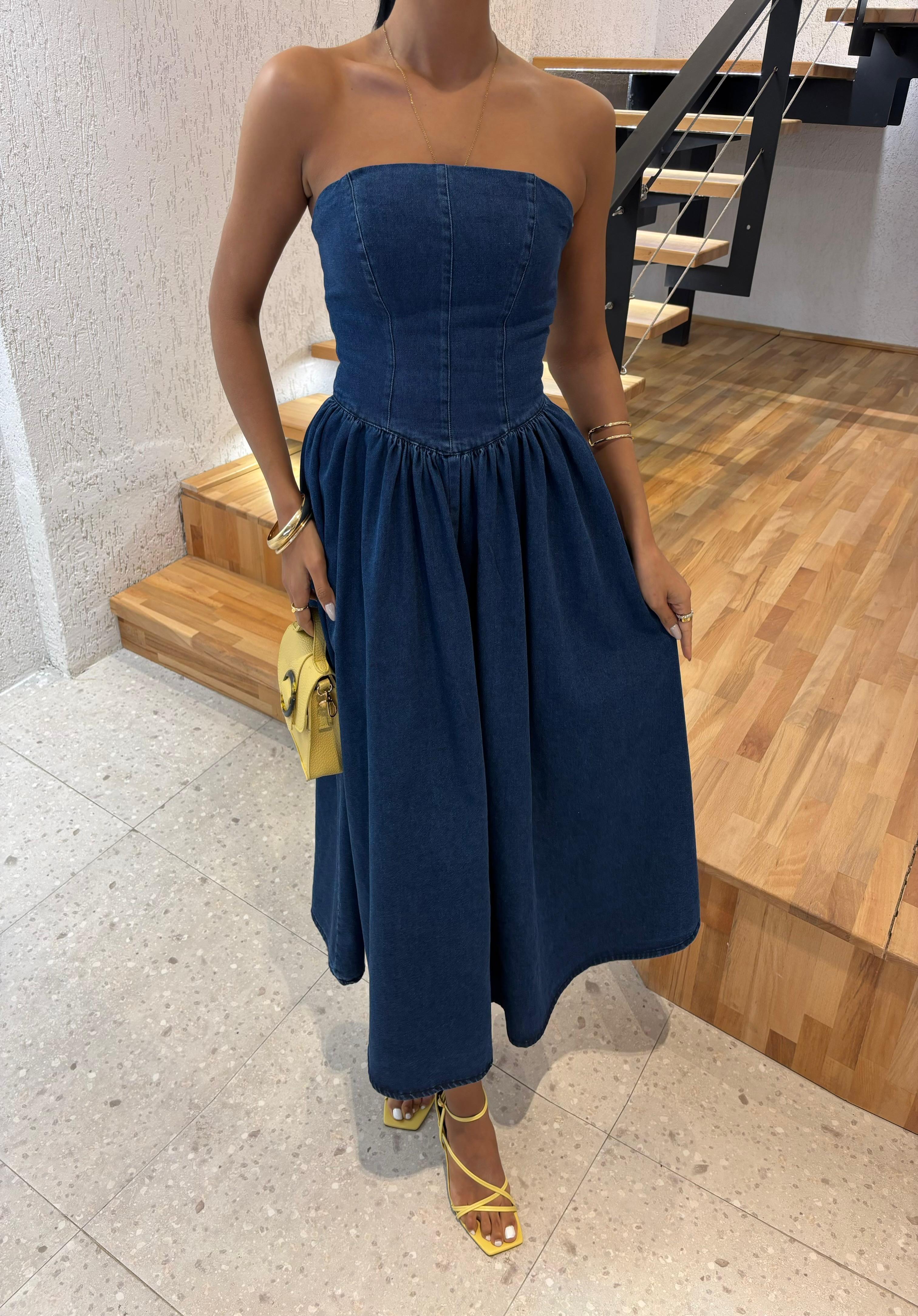 J2U ELBİSE 2886 - Denim Mavi