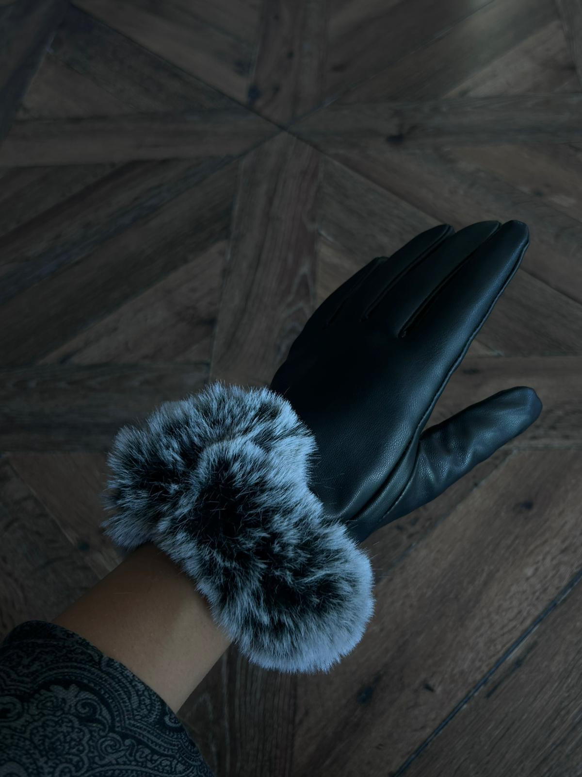 JF Bileği Gri Kürklü Eldiven - Siyah