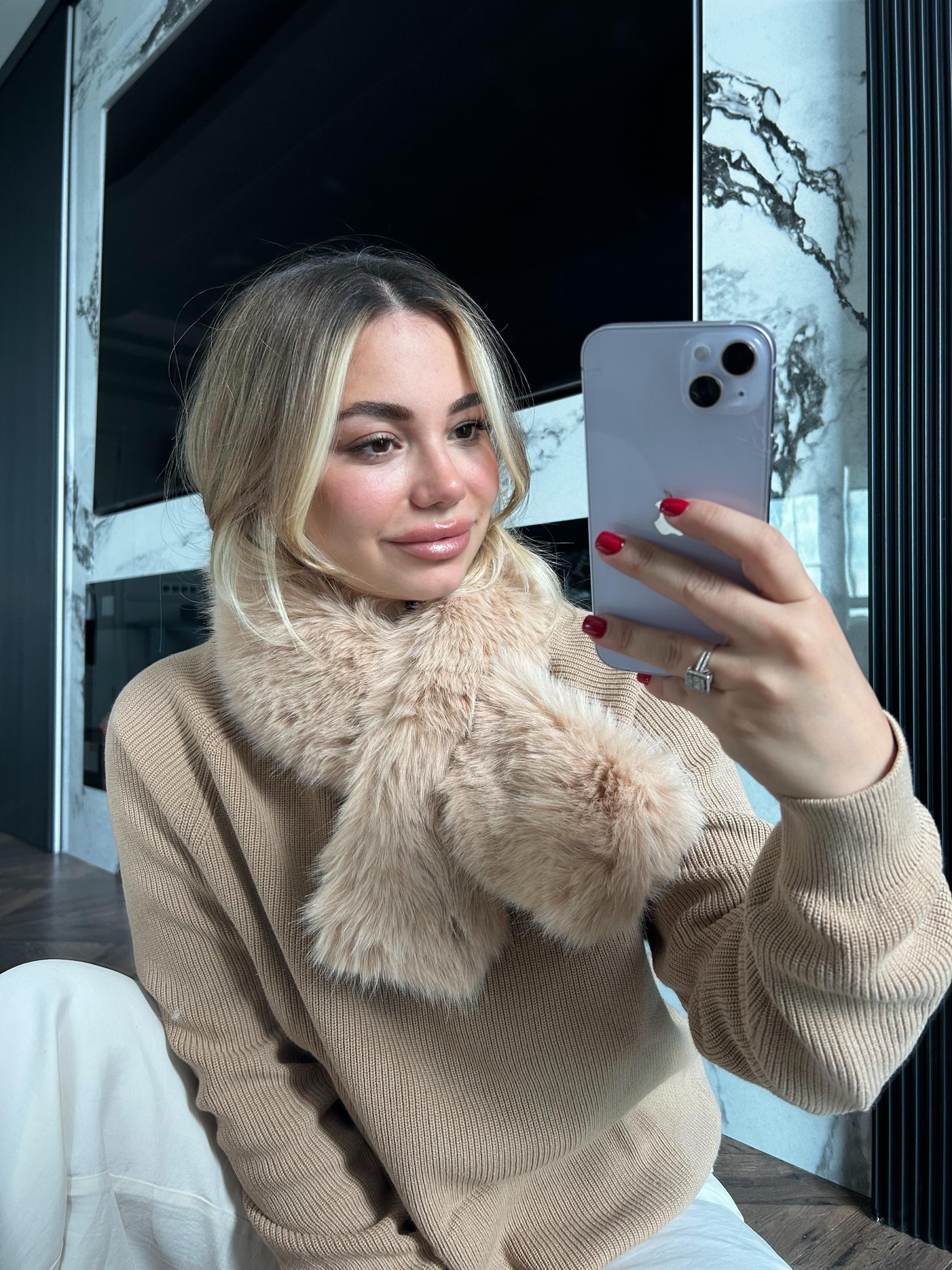 JF İçten Geçmeli Kürk Atkı - Camel