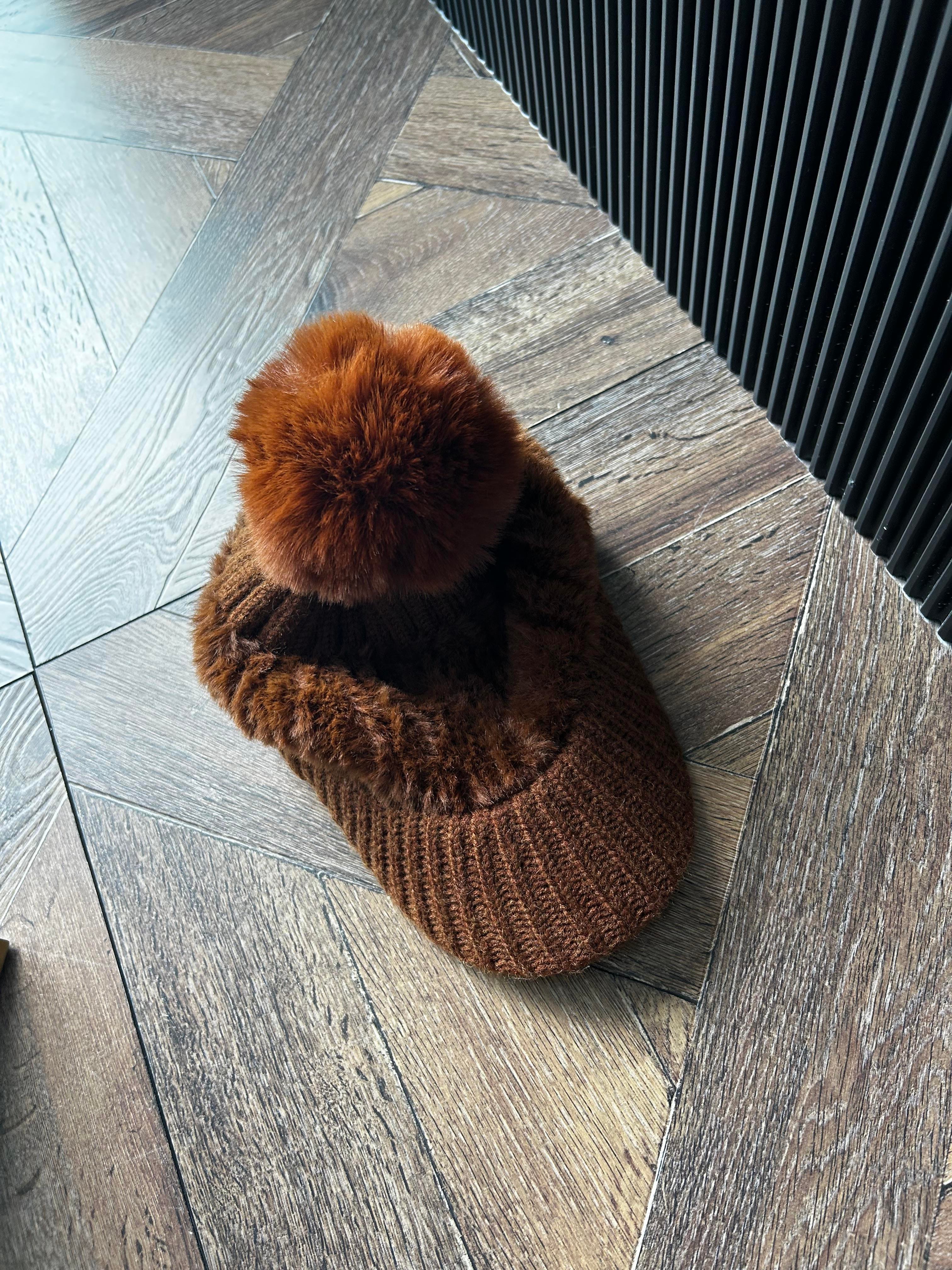 JF Kürk Ponponlu Triko Kasket Şapka - Kahverengi